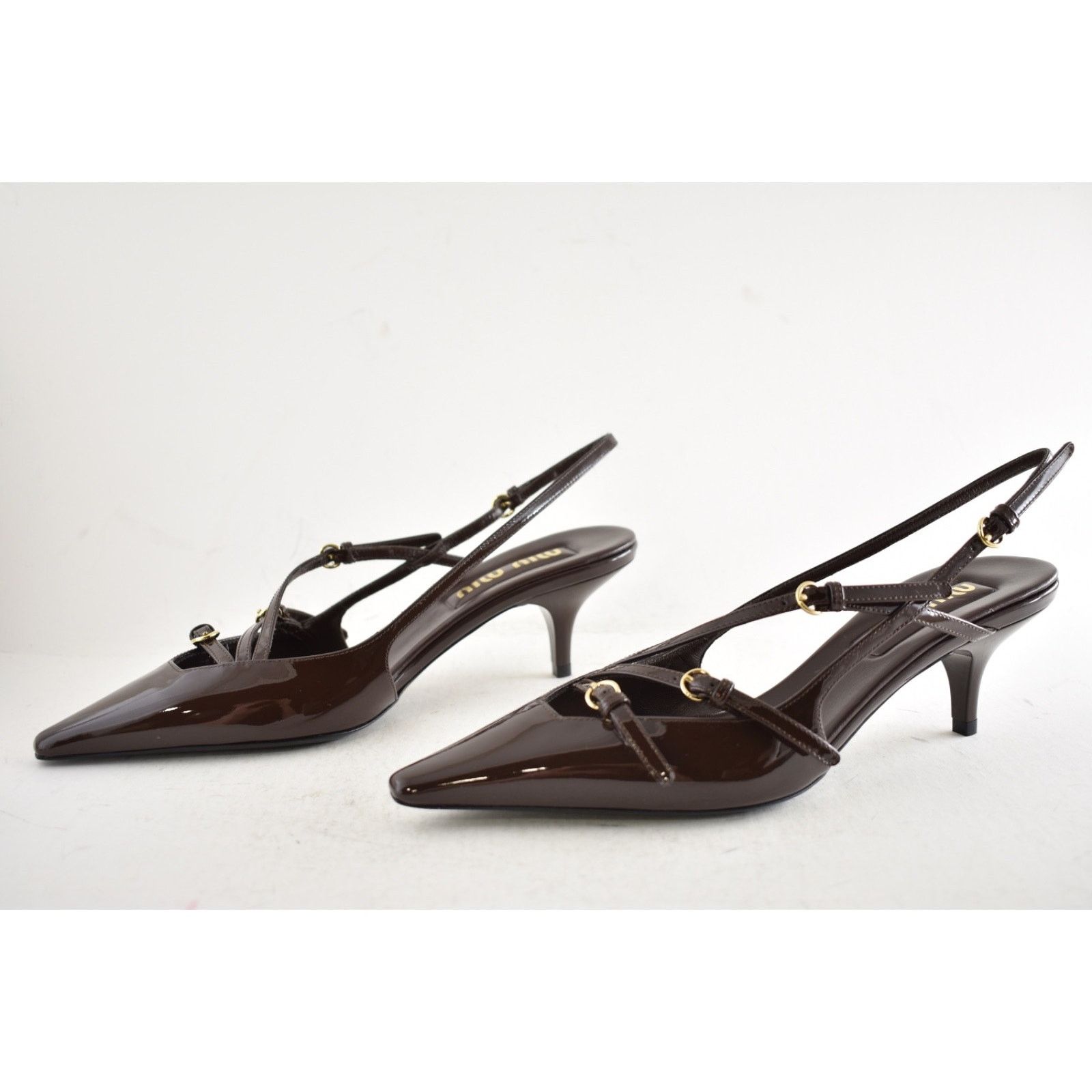 Miu Miu Miu Miu Cacao Brown Patent Buckle Trio Slingback Heel 36 Size US 6 / IT 36 - 14 Thumbnail