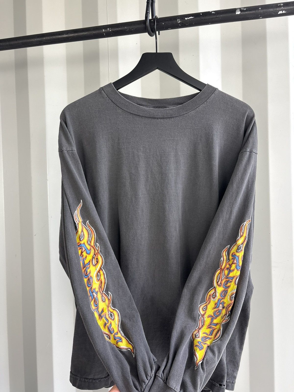 Vintage Thrashed Flame Sleeve Faded Distressed Shirt GRUNGE Band Size US XL / EU 56 / 4 - 1 Thumbnail