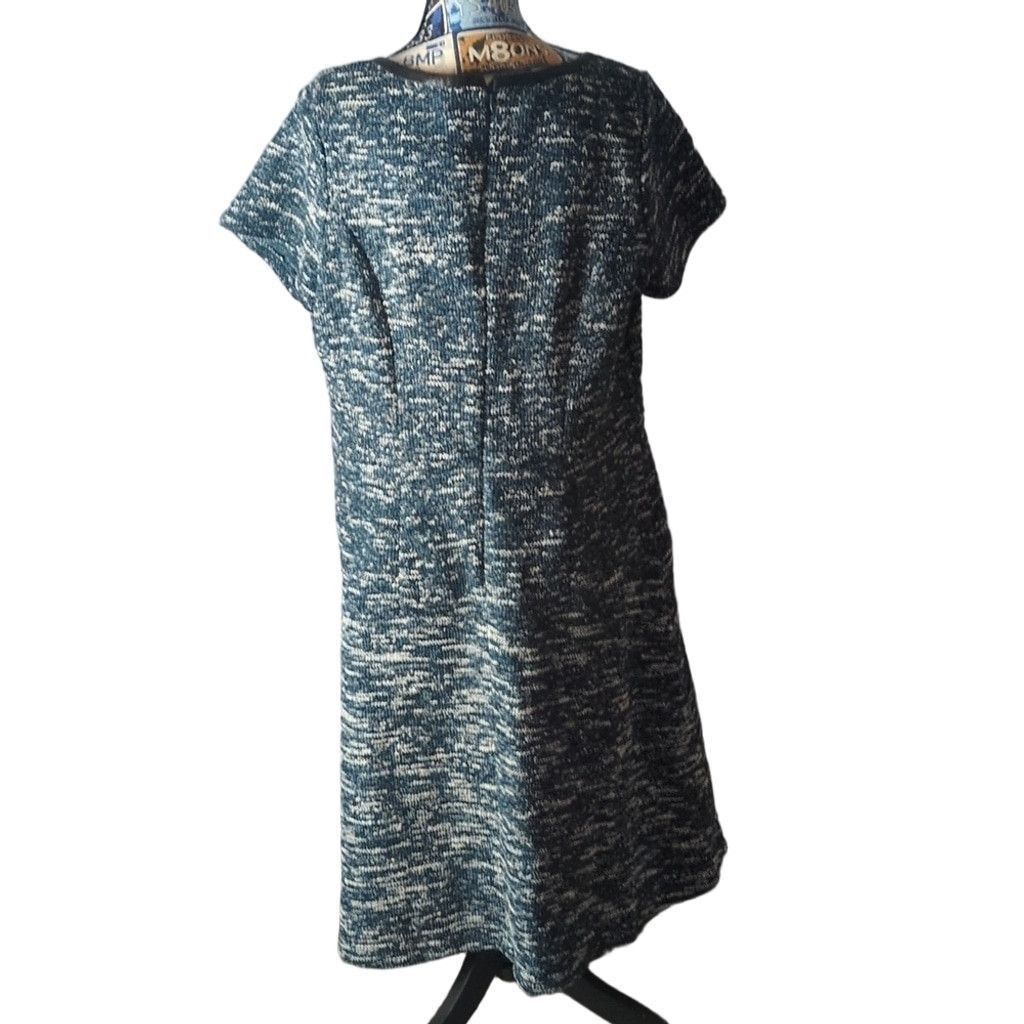 Talbots Talbot's Teal Tweed And Faux Leather Collar Dress Size 14W Size XL / US 12-14 / IT 48-50 - 7 Thumbnail