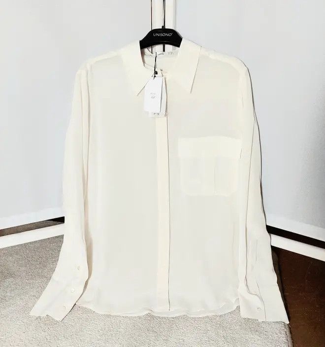 100% silk ecru shirt new with tags vintage 80s 90s classy