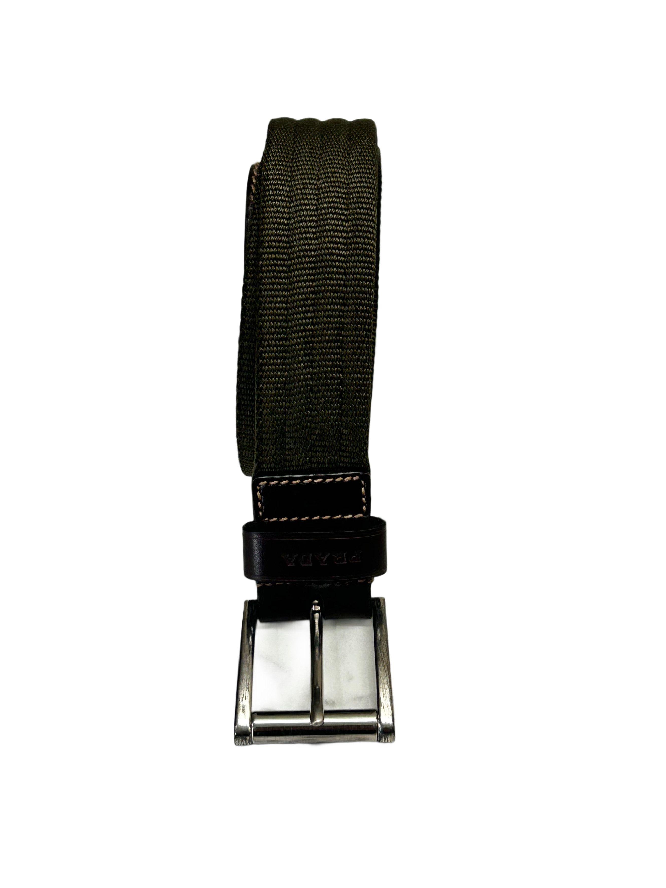 Prada PradaGreen Nylon Notch BuckleBeltWithLeather Strap Fastening Size 28 - 1 Thumbnail