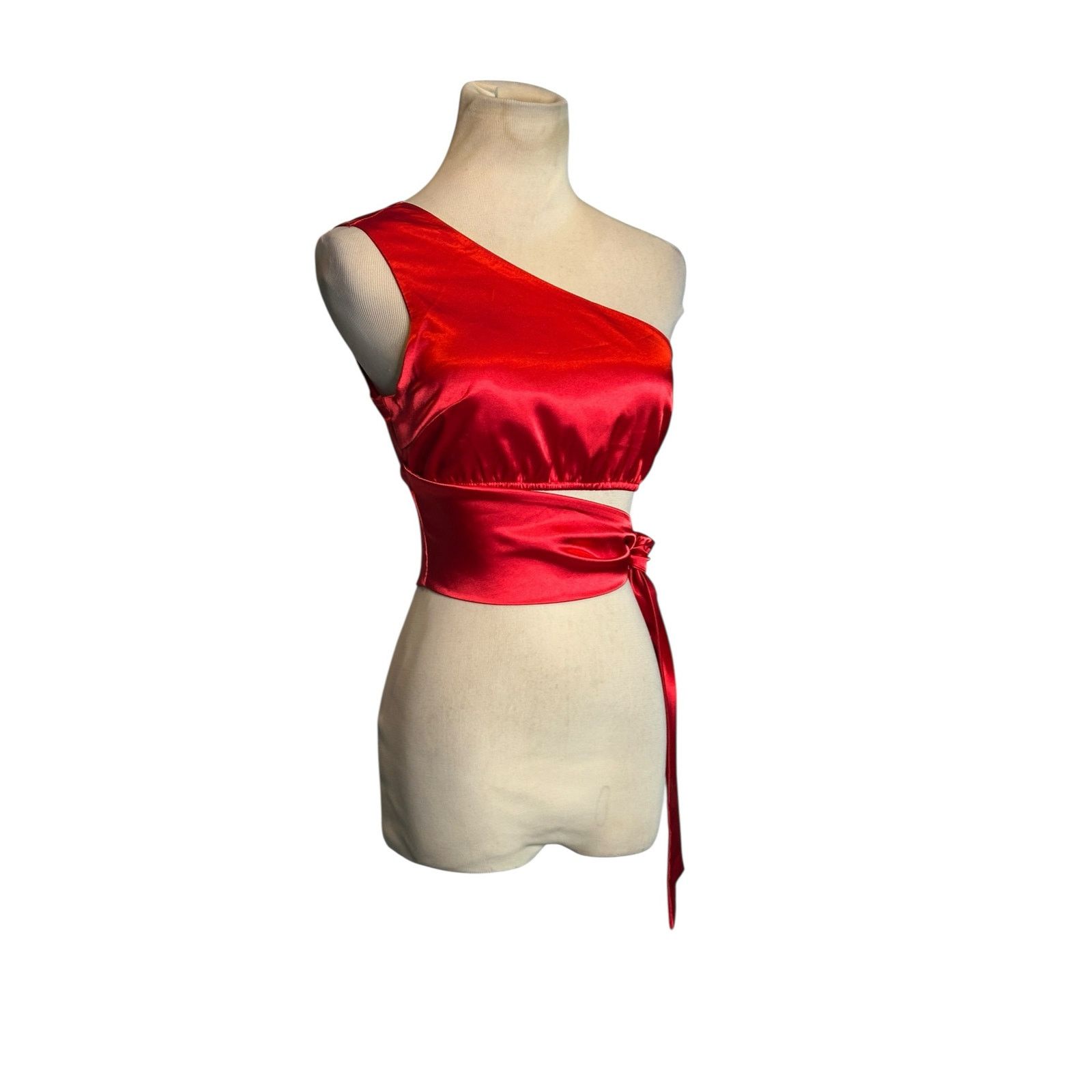 Shein Shein Red Calvaya One Shoulder Tie Side Satin Top size XS Size XS / US 0-2 / IT 36-38 - 10 Thumbnail