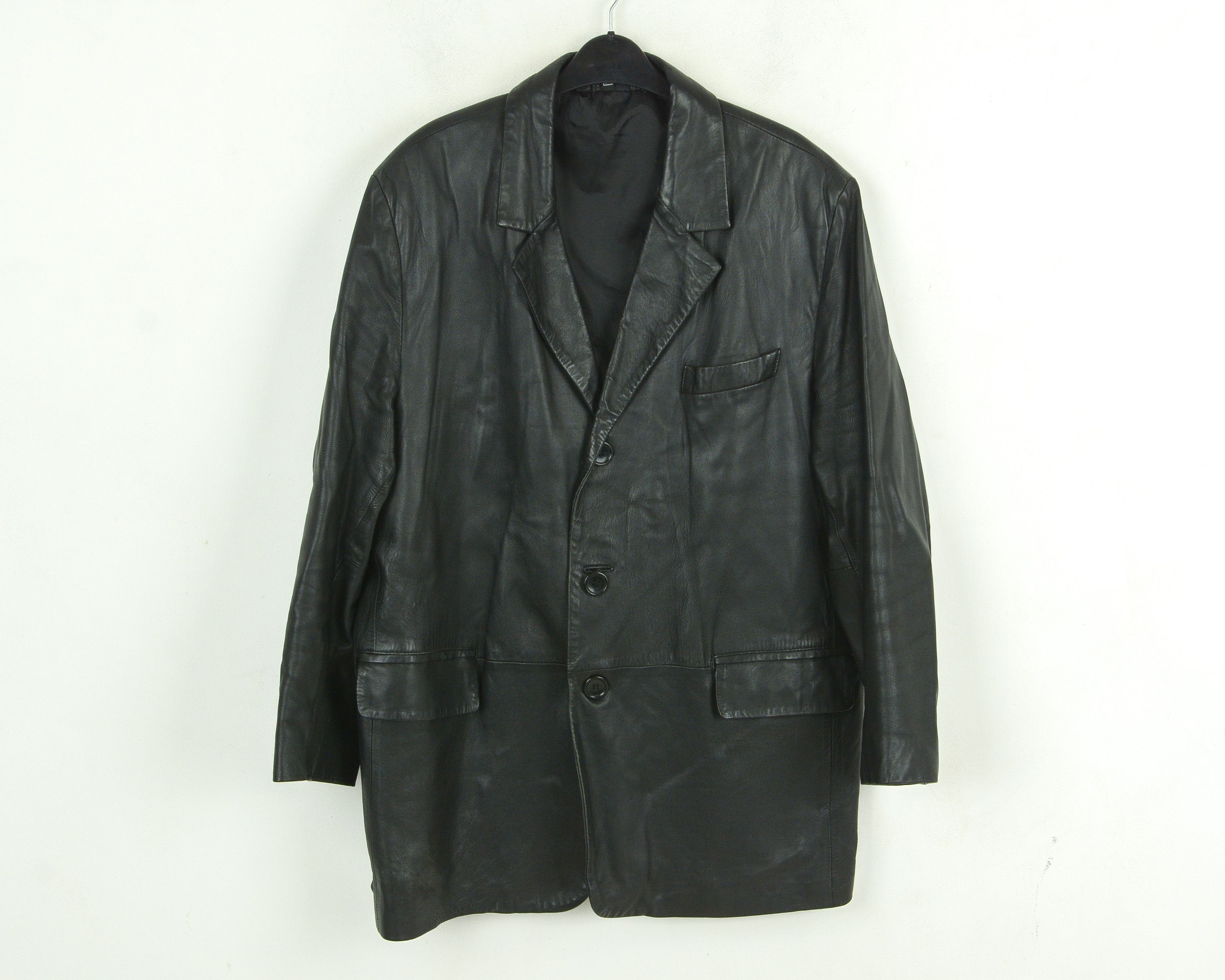 Men UK 44 US Real Leather Pea Over Coat Jacket Grunge Gothic