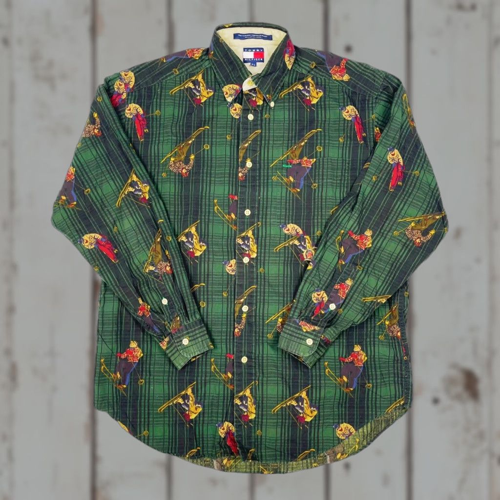 Tommy Hilfiger VINTAGE TOMMY HILFIGER PLAID ALL OVER PRINT LONG SLEEVE BUTTON UP SHIRT Mens S Green Cotton Size US S / EU 44-46 / 1 - 1 Thumbnail