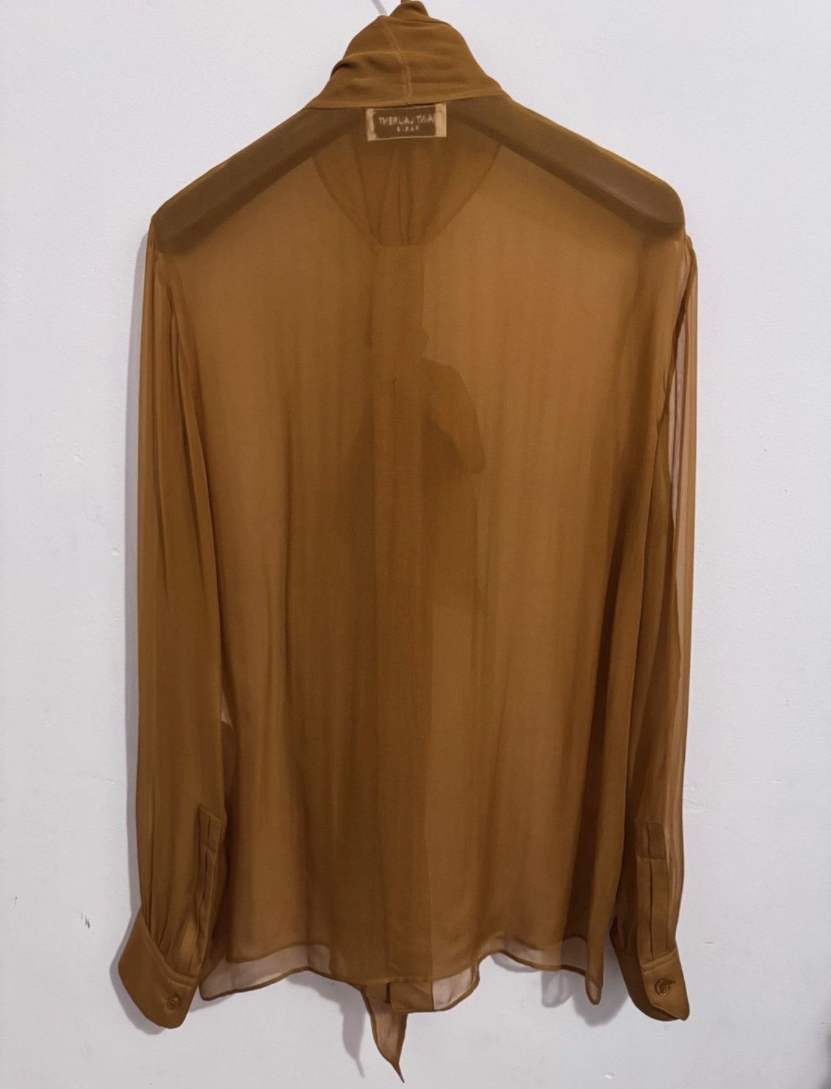 Saint Laurent Paris Saint Laurent 23SS Brown/Yellow Sheer Silk Bow Tie Shirt Size US S / EU 44-46 / 1 - 3 Thumbnail