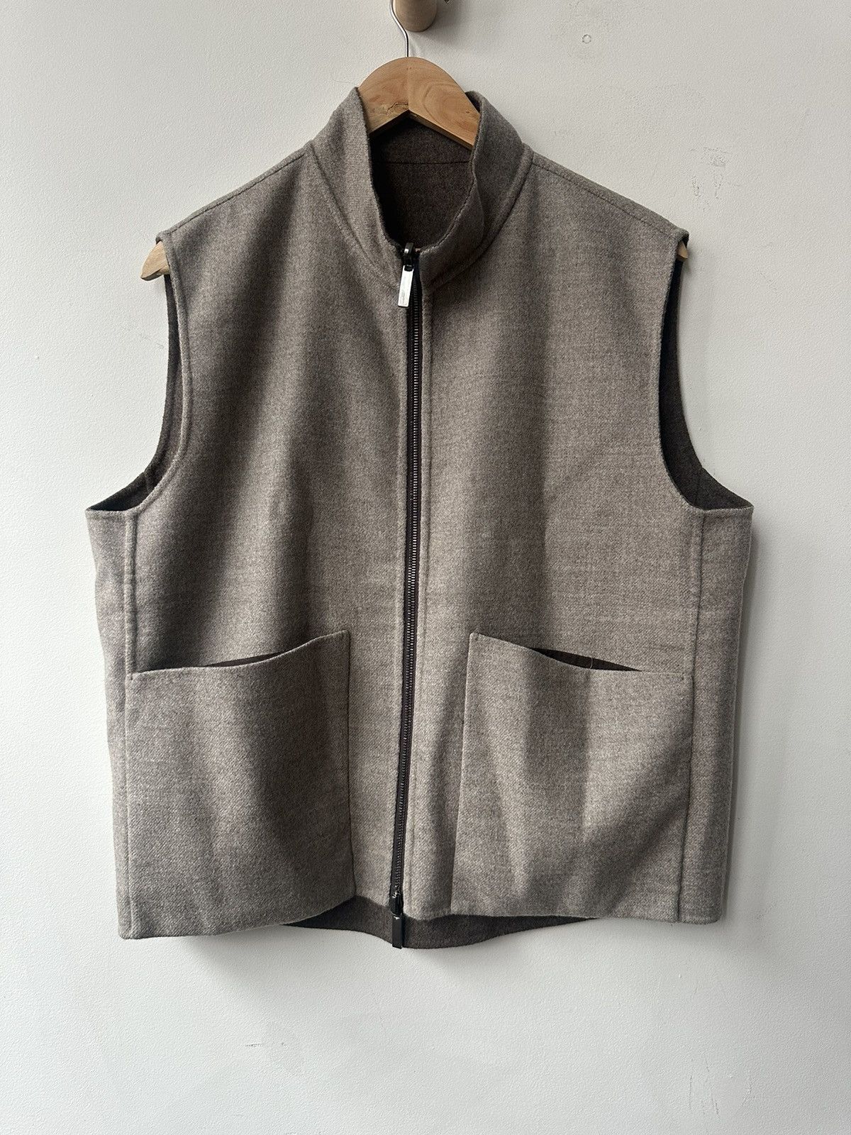 Stoffa Stoffa REVERSIBLE VEST Brown Cream Brushed Merino Wool Size US M / EU 48-50 / 2 - 7 Thumbnail