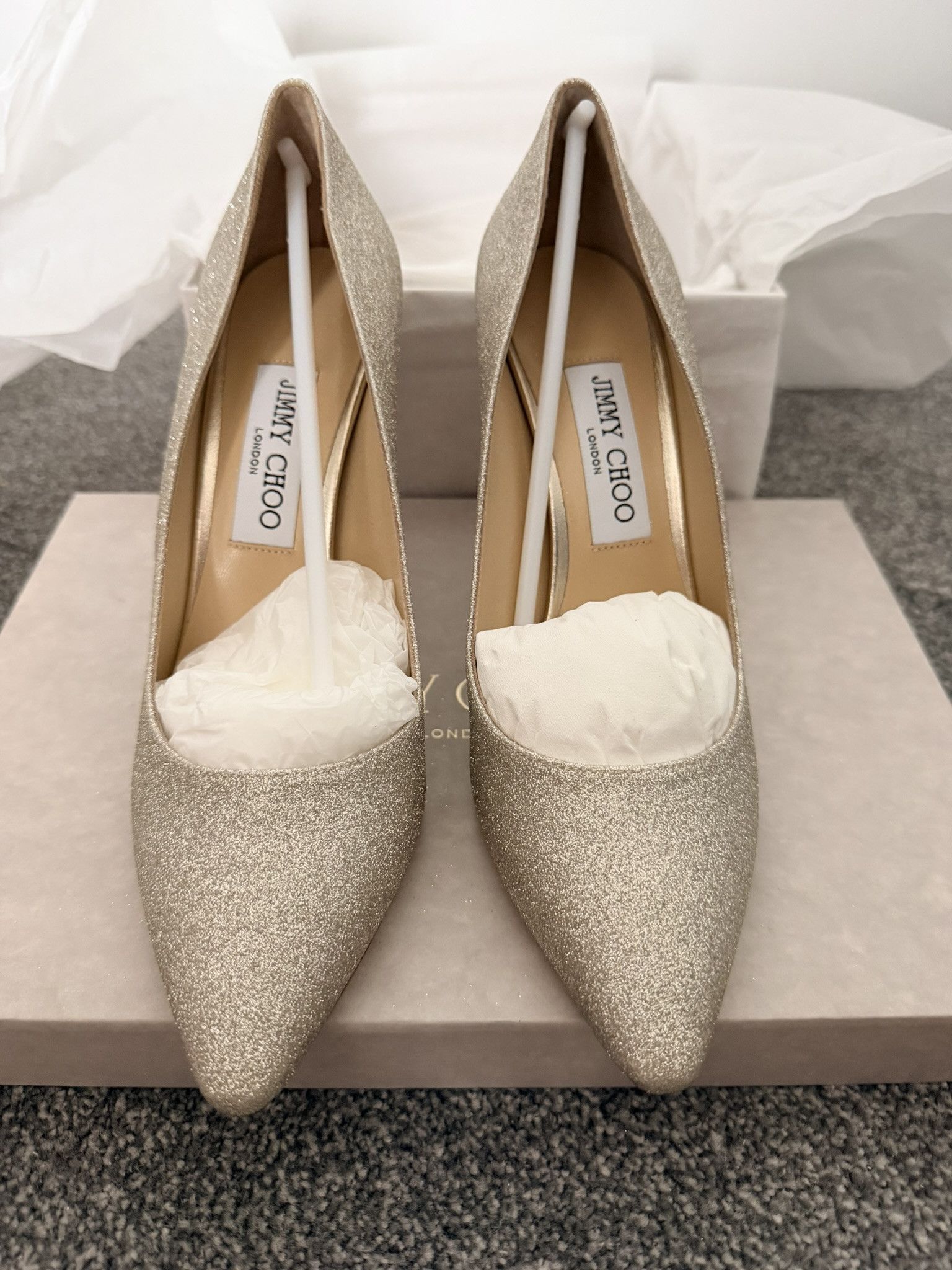 Jimmy Choo JIMMY CHOO Romy 85mm Platinum Ice Glittered Pumps New Size US 8.5 / IT 38.5 - 3 Thumbnail