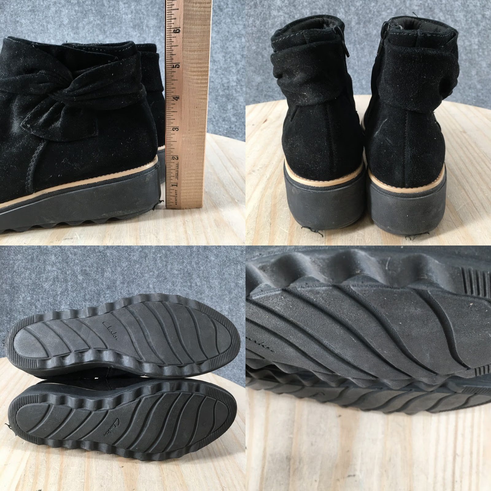 Clarks Clarks Boots Womens 7 M Sharon Swing Ankle Booties Wedge Black Suede Zipper Size US 7 / IT 37 - 8 Thumbnail