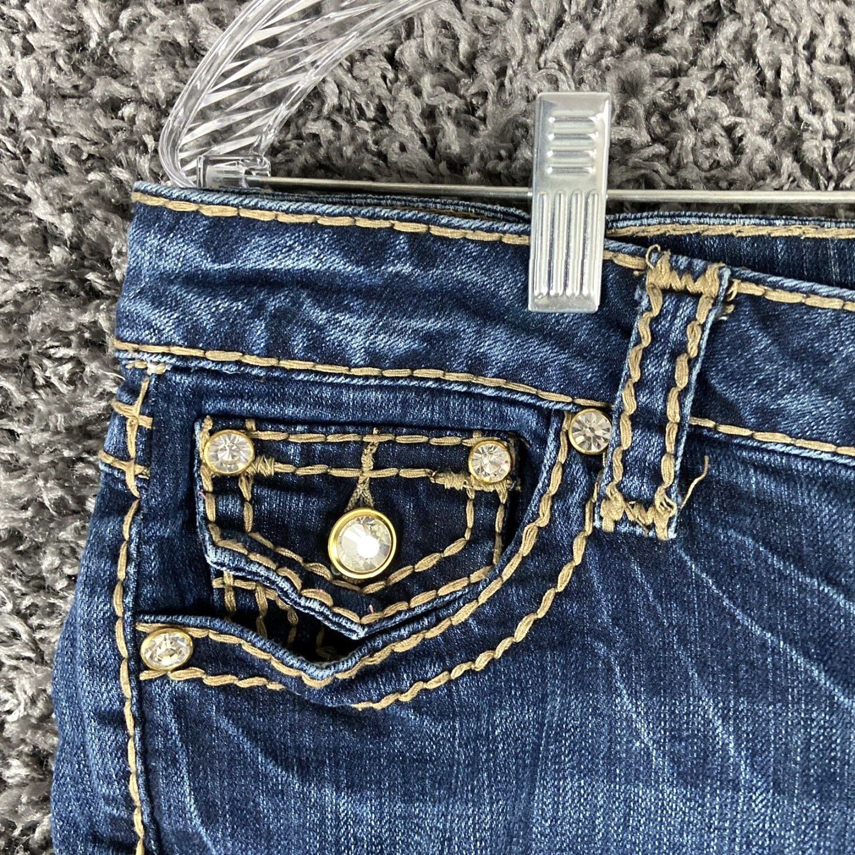 Vintage LA Idol USA Sparkly Heavy Stitch Capri Jeans Women’s Size 7 Blue Size ONE SIZE - 4 Thumbnail