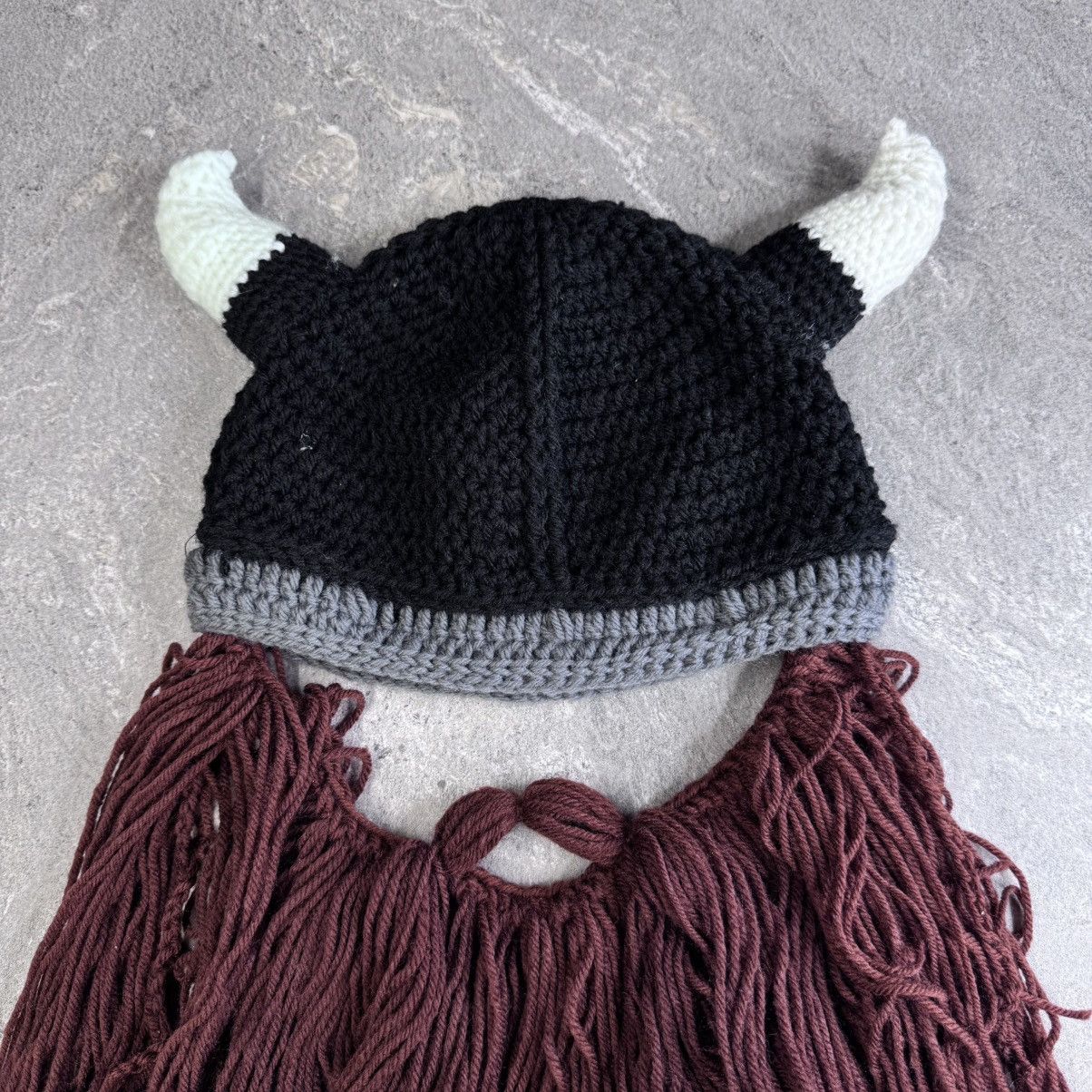 Handmade Beard Knitted Hat with Horns Beard Hat avant garde y2k cap Size ONE SIZE - 9 Thumbnail