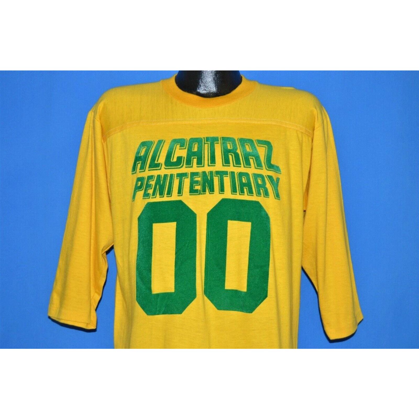 image of Vintage 70's Alcatraz Penitentiary 00 Yellow Green Deadstock T-Shirt Large L in White, Men's