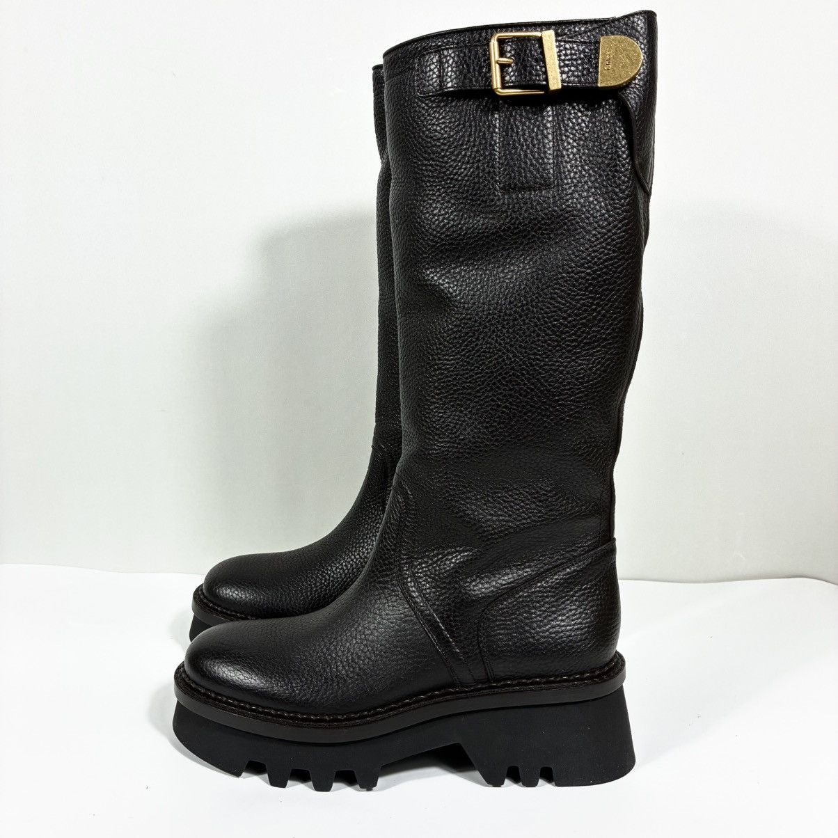 Chloe Chloe Owena Pebbled Leather Knee High Platform Boots 40.5 EU Size US 9.5 / IT 39.5 - 1 Thumbnail