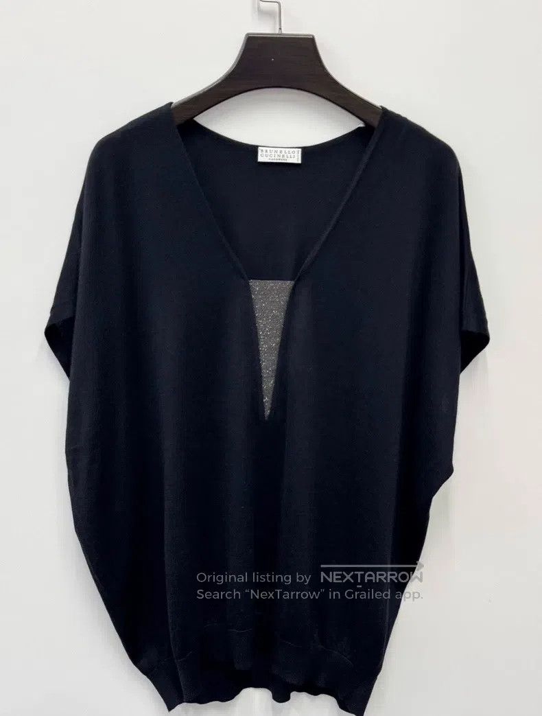 Brunello Cucinelli Brunello Cucinelli Solid color V-neck short-sleeve knit sw Size L / US 10 / IT 46 - 1 Thumbnail