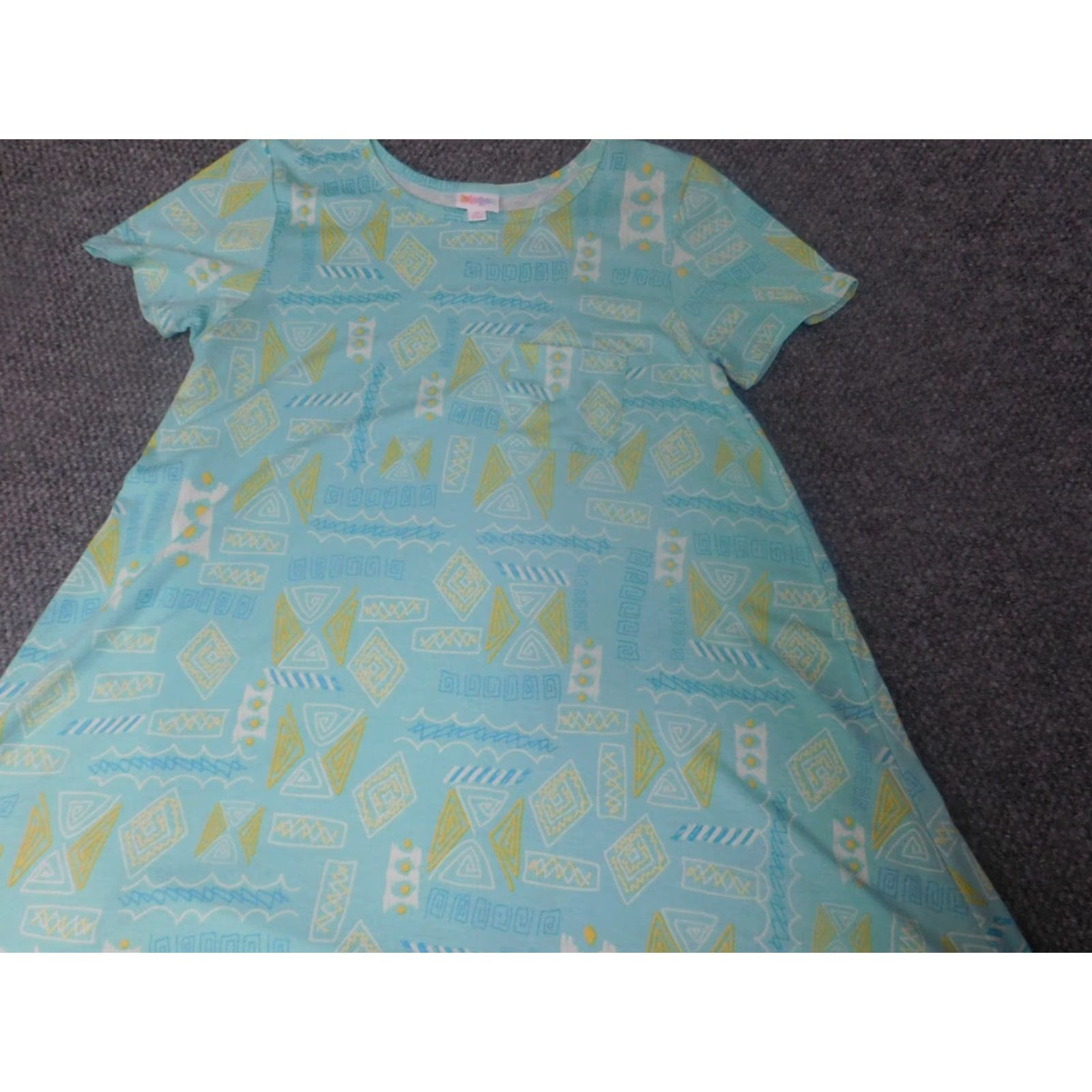 Vintage LulaRoe Gown Women Nightgown M Blue Zip A-line 90s Knit Geometric Short Sleeve Modern Size ONE SIZE - 2 Thumbnail