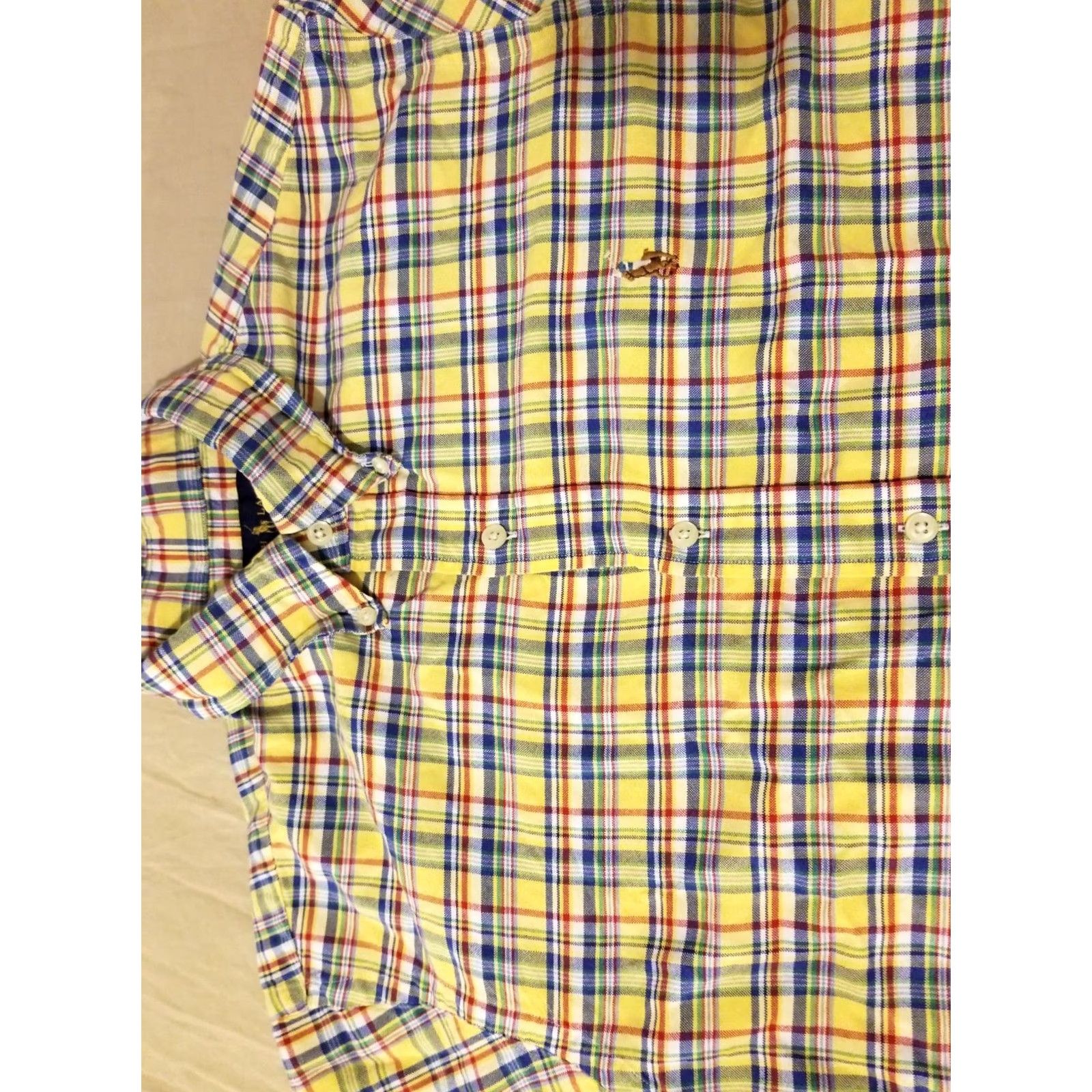 Polo Ralph Lauren VINTAGE Polo Ralph Lauren Mens Polo Shirt M Yellow Plaid Cotton Button-Up Long Sleeve M Size 40R - 2 Thumbnail