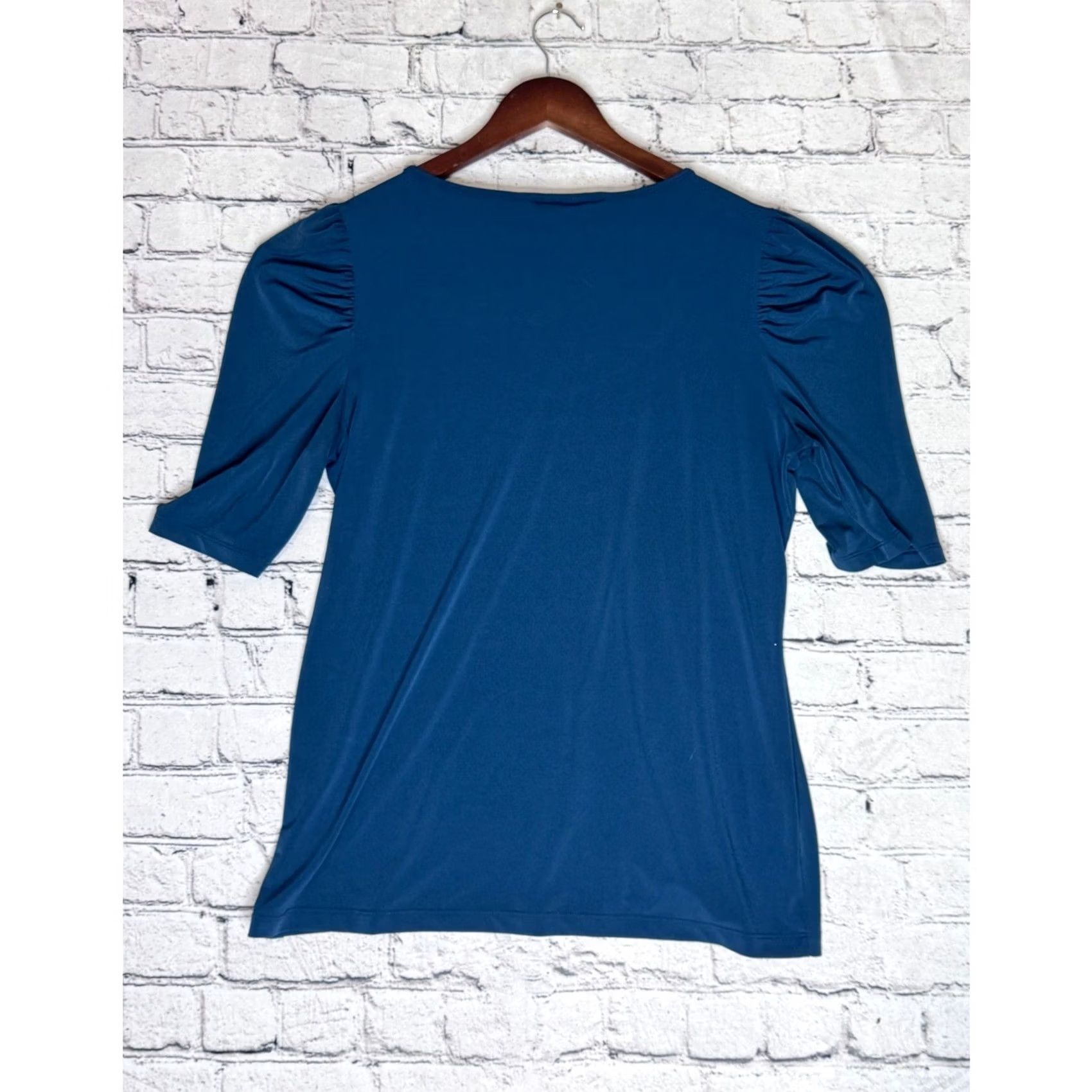 Altea Apostrophe Stretch Blue Lace Neckline 3/4 Sleeve Top Womens L/G Puff Sleeve Tunic Beaded Keyhole Neck Solid Knit Blouse Pullover Casual Party/Cocktail Size L / US 10 / IT 46 - 5 Thumbnail