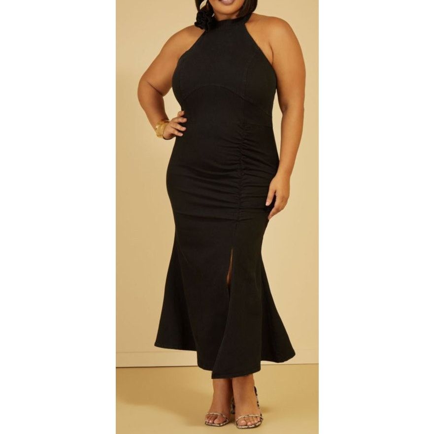 Other Women’s Size 12 TALL Stretch Denim Maxi Halter Dress | NWT Size XL / US 12-14 / IT 48-50 - 1 Thumbnail