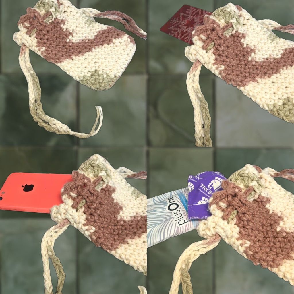 Greats Handmade Crochet Small Bag Great For Cellphone Money Keys Pouch Size ONE SIZE - 1 Thumbnail