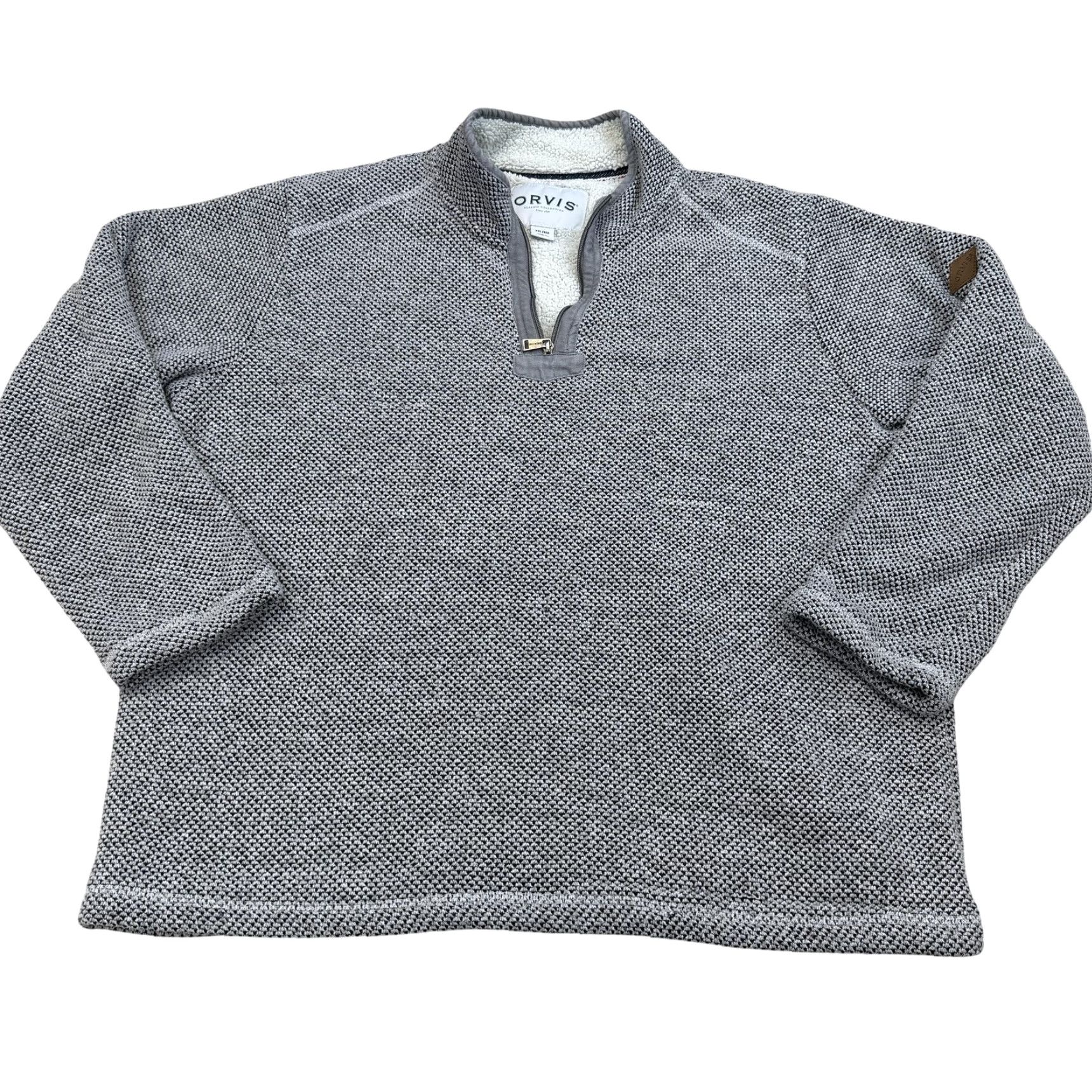 Orvis Orvis Mens Sweater 2XL Gray Mock Neck 1/4 Zip Heavyweight Knit Geometric Quarter Zip Lined Pullover Size US XXL / EU 58 / 5 - 2 Thumbnail