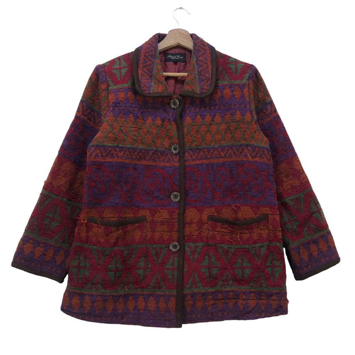 image of Aran Isles Knitwear x Vintage Natural Basic Full Print Knitwear Jacket in Red, Women's (Size Medium