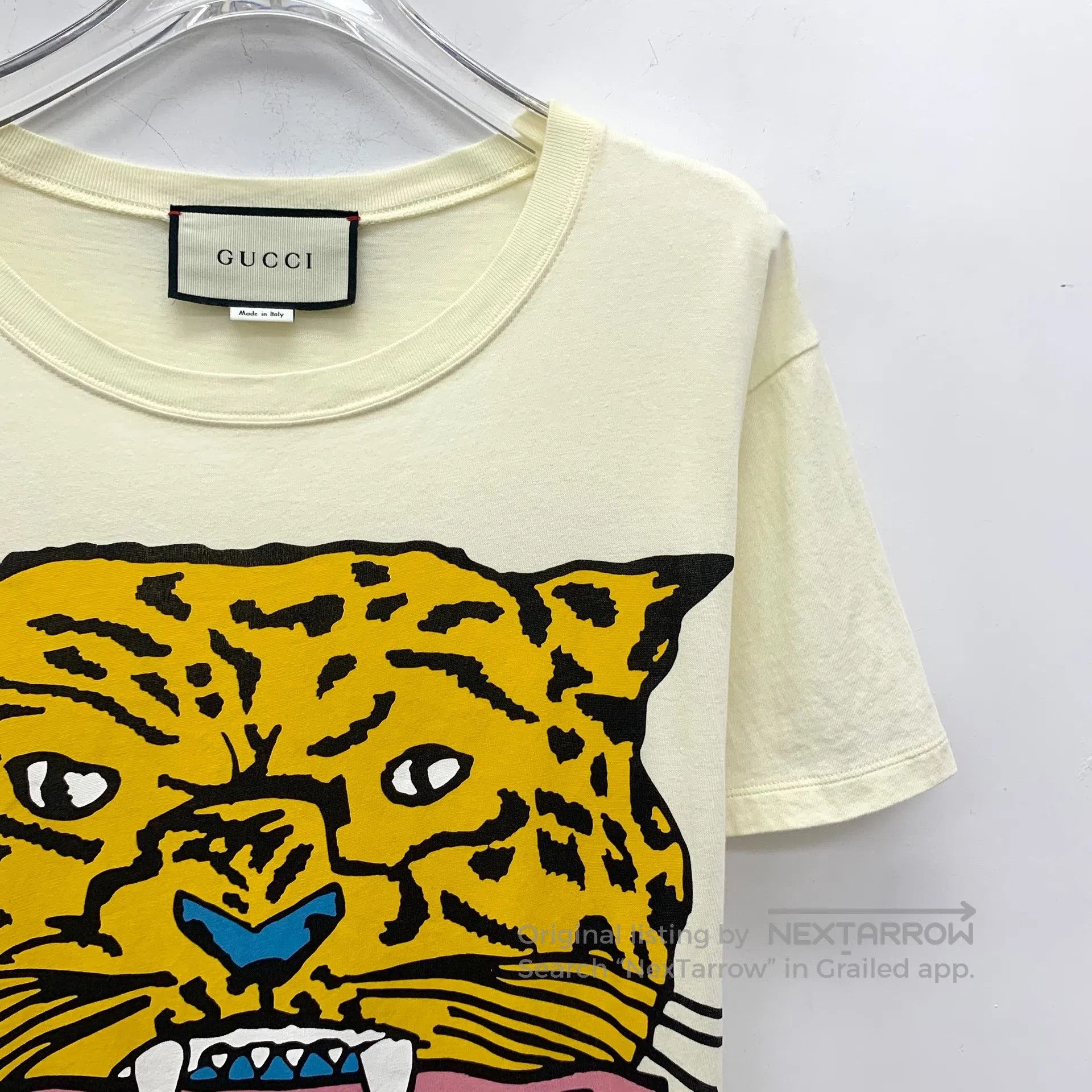 Gucci Guicci Beige tiger lettering print cotton round-neck short Size US XS / EU 42 / 0 - 3 Thumbnail
