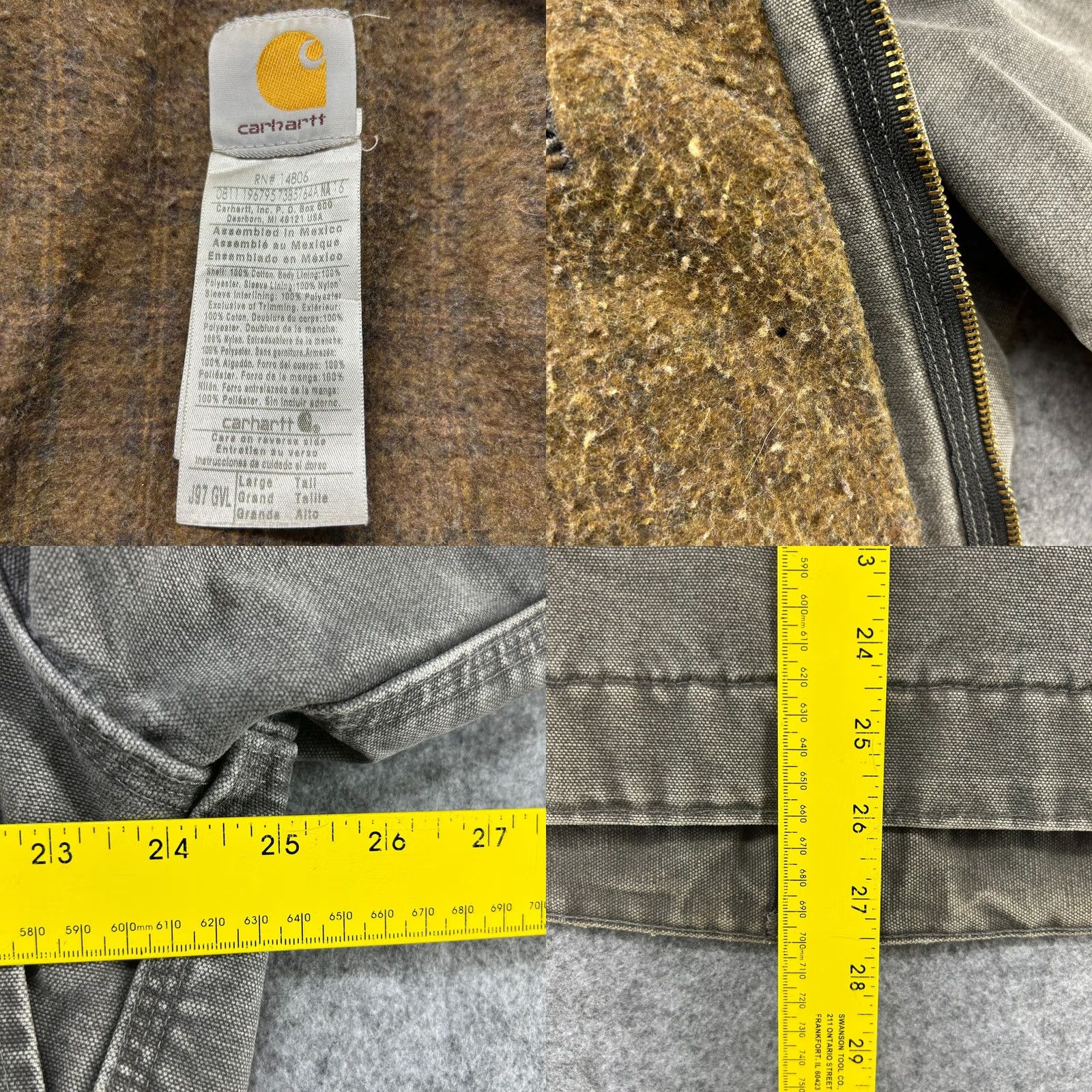 Carhartt VINTAGE Carhartt Jacket Men LT Gray Canvas Blanket Lined Detroit J97 GVL Bomber Coat 90s Distressed Tall Regular Boys/Girls Mens Womens? Size US L / EU 52-54 / 3 - 11 Thumbnail