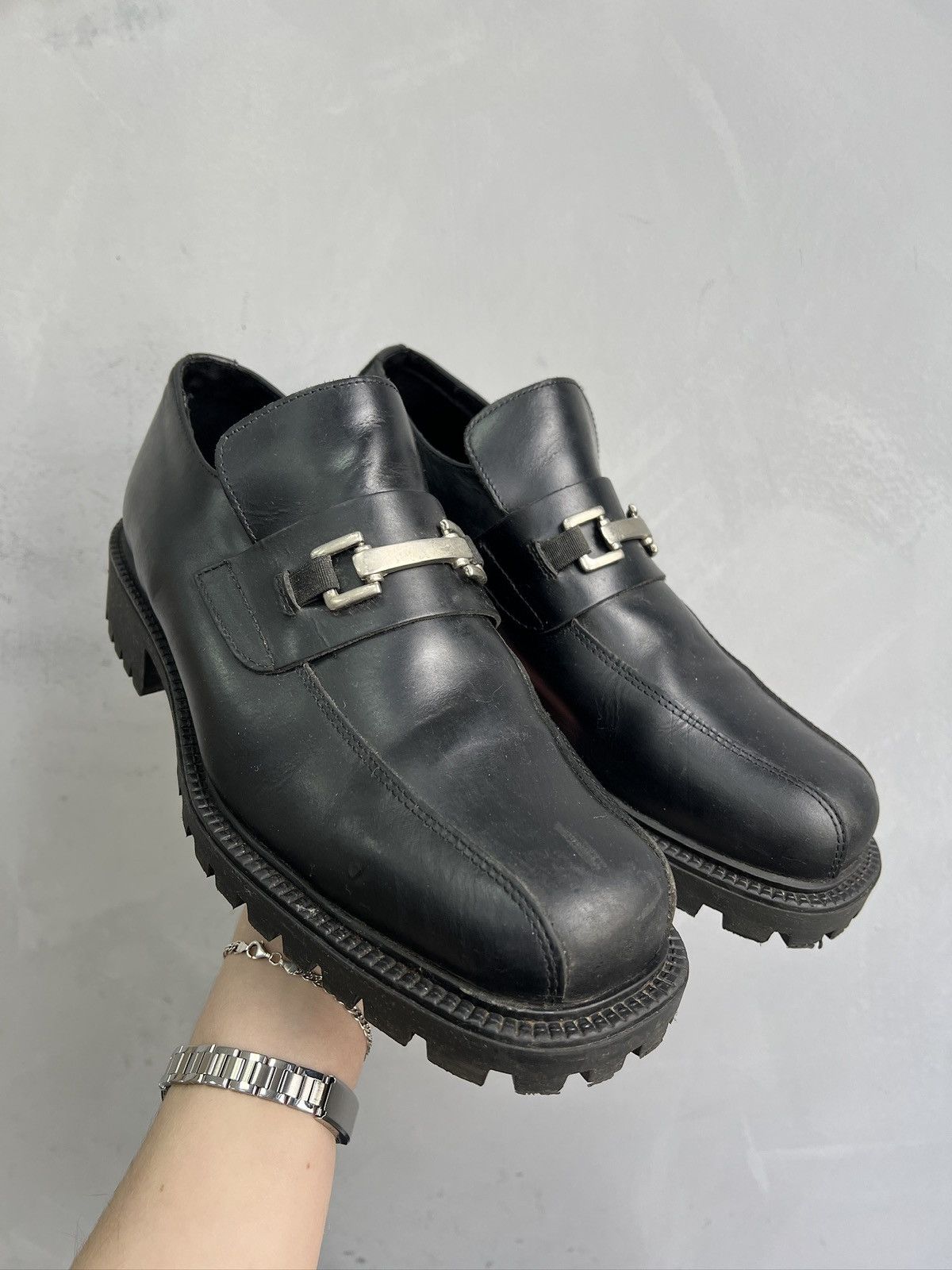New Rock Black leather platform avant Garde boots y2k style new rock Size US 12.5 / EU 45-46 - 2 Thumbnail