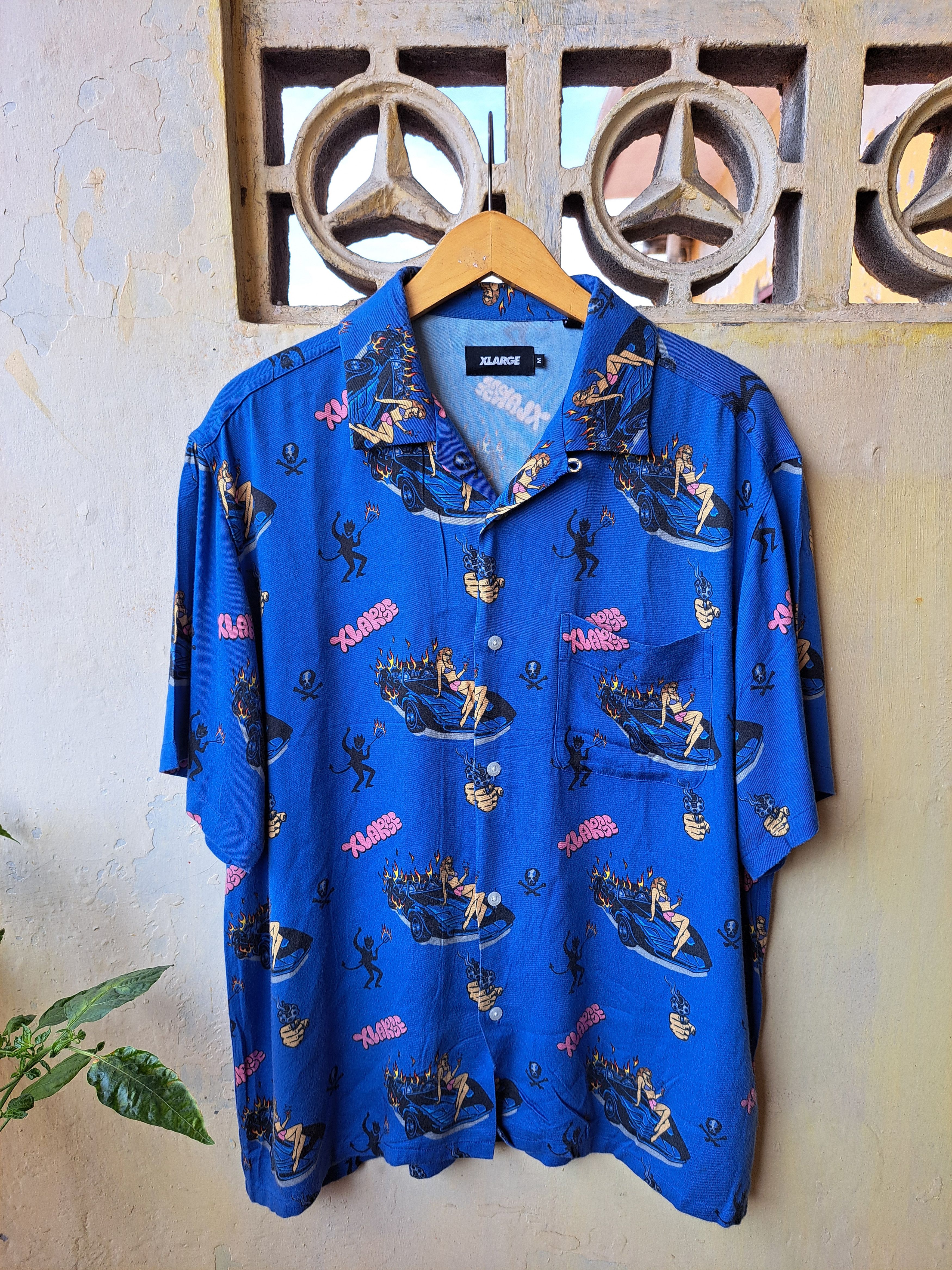 image of Xlarge Burn Down Ss Hawaiian Shirt Rayon in Blue, Men's (Size Medium)