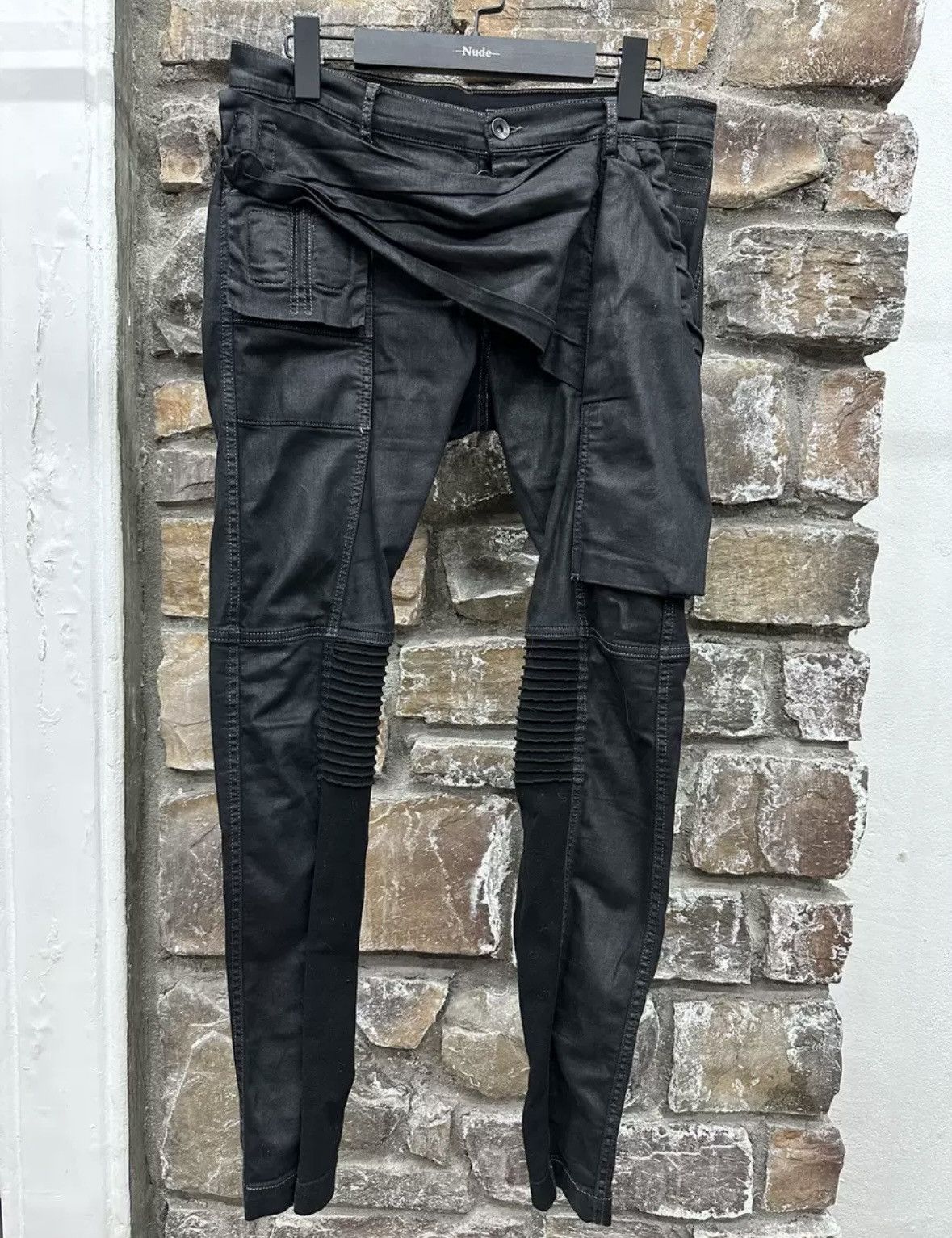 Rick Owens Rick Owens brush wax biker pants Size US 31 - 1 Thumbnail