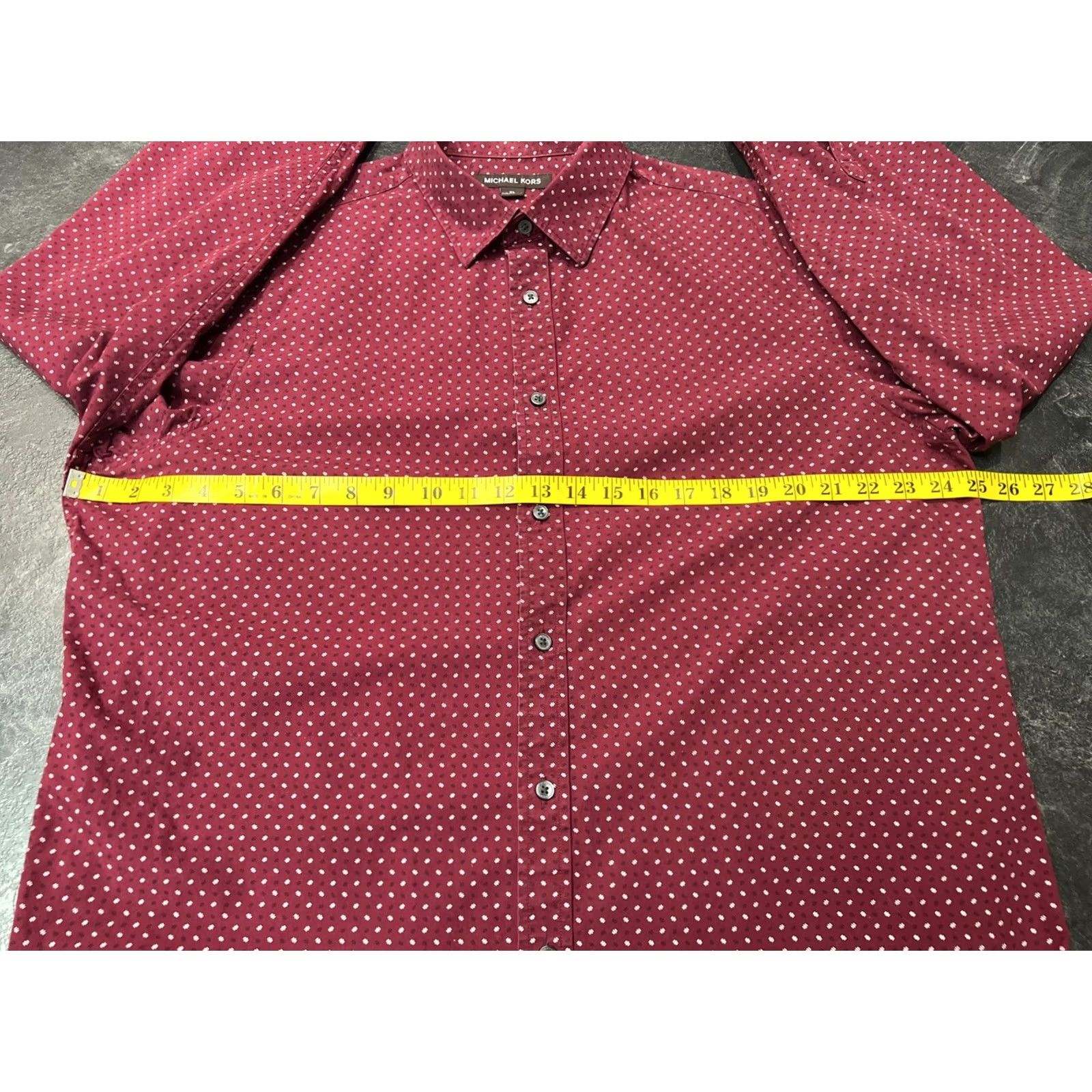 Michael Kors Michael Kors Button Down Shirt Men XL Red Slim Cotton Elastane Navy Burgundy Dot Pattern Long Sleeve Collared Bottom Down Dress Shirt Size 46R - 7 Thumbnail