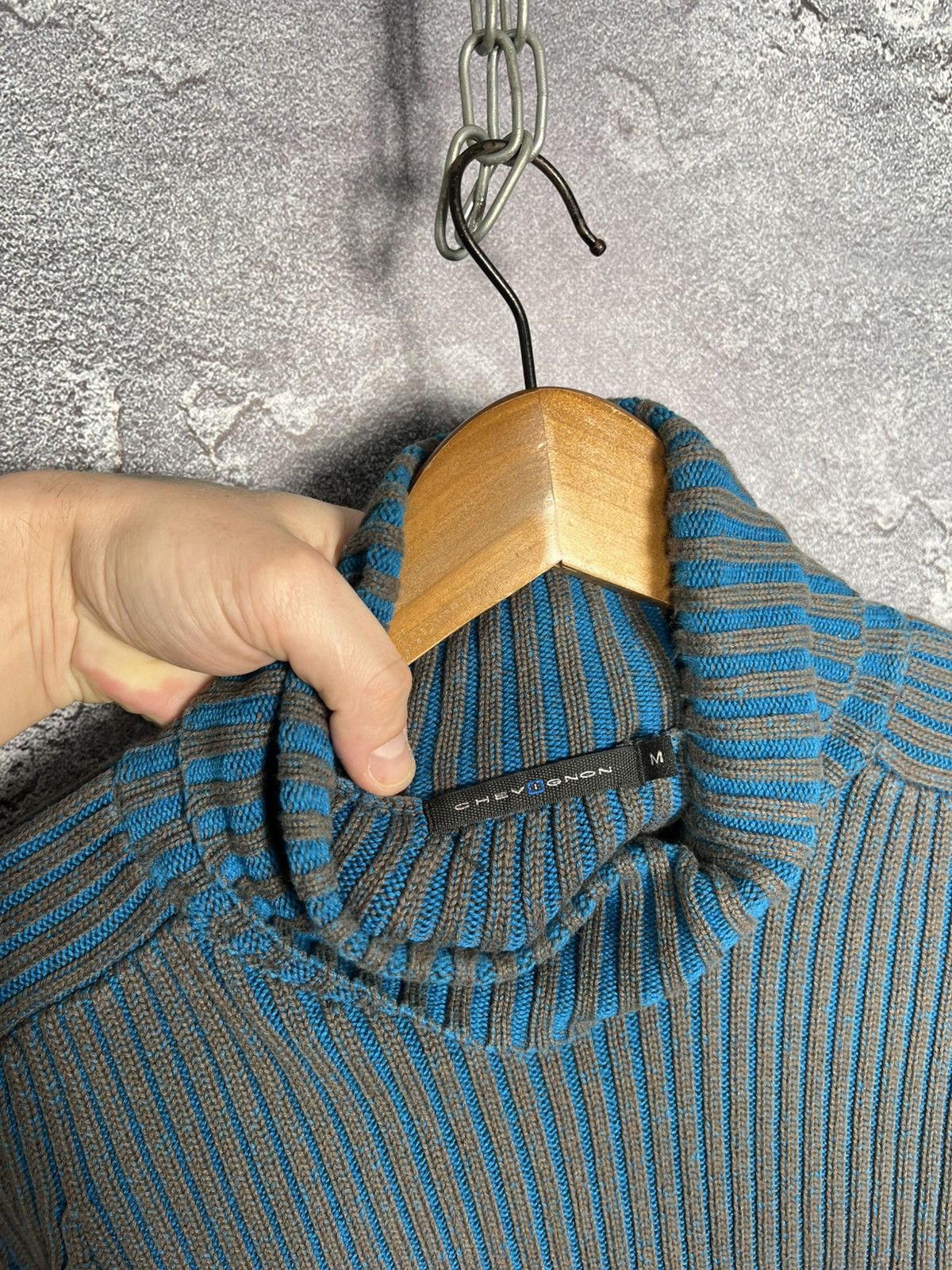 Chevignon Vintage Chevignon Ribbed Turtleneck Sweater A Blue Pattern Size US M / EU 48-50 / 2 - 12 Thumbnail