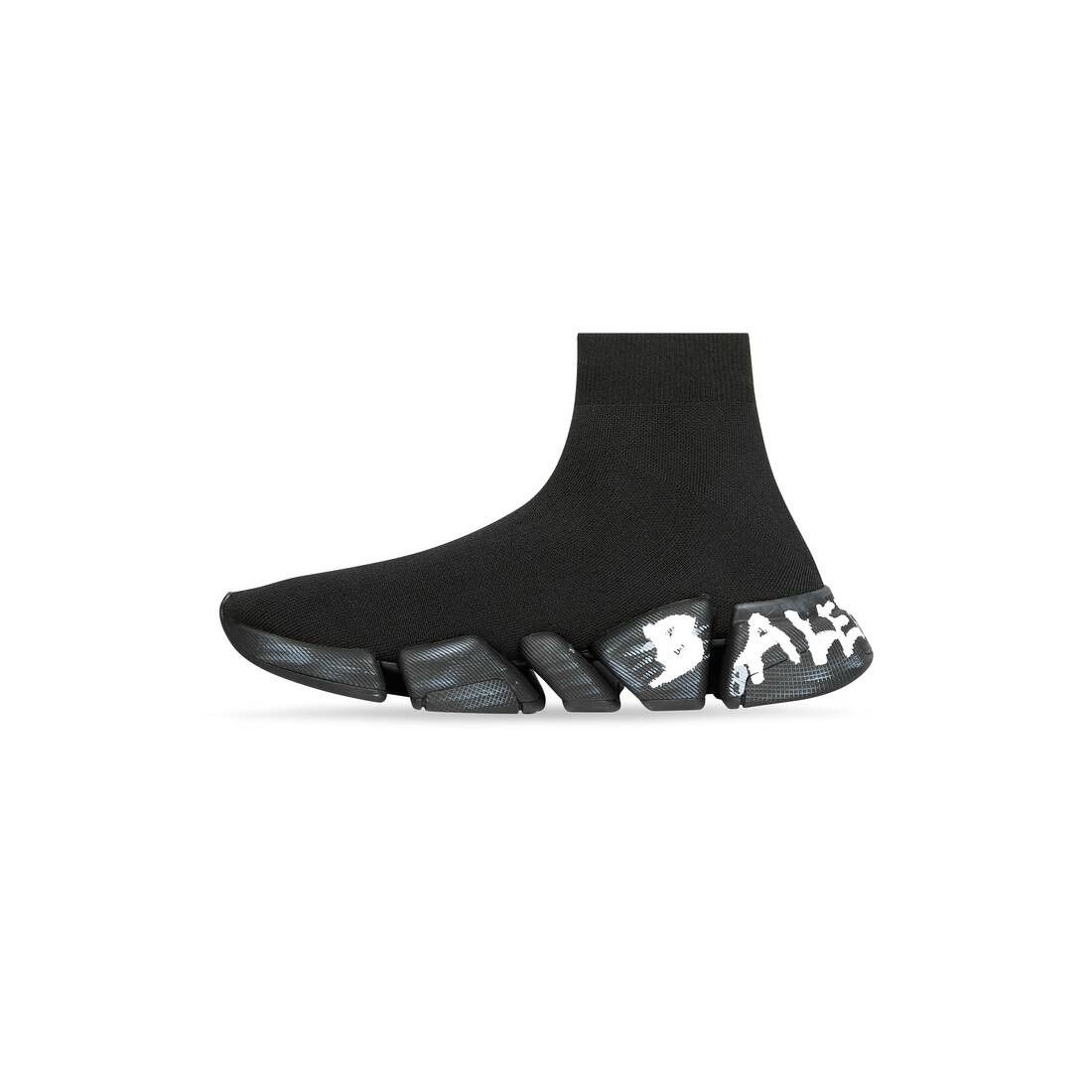 Balenciaga o1mt1gz0425 Speed 2.0 Graffiti Recycled Knit Sneakers Black Size US 12 / EU 45 - 4 Thumbnail