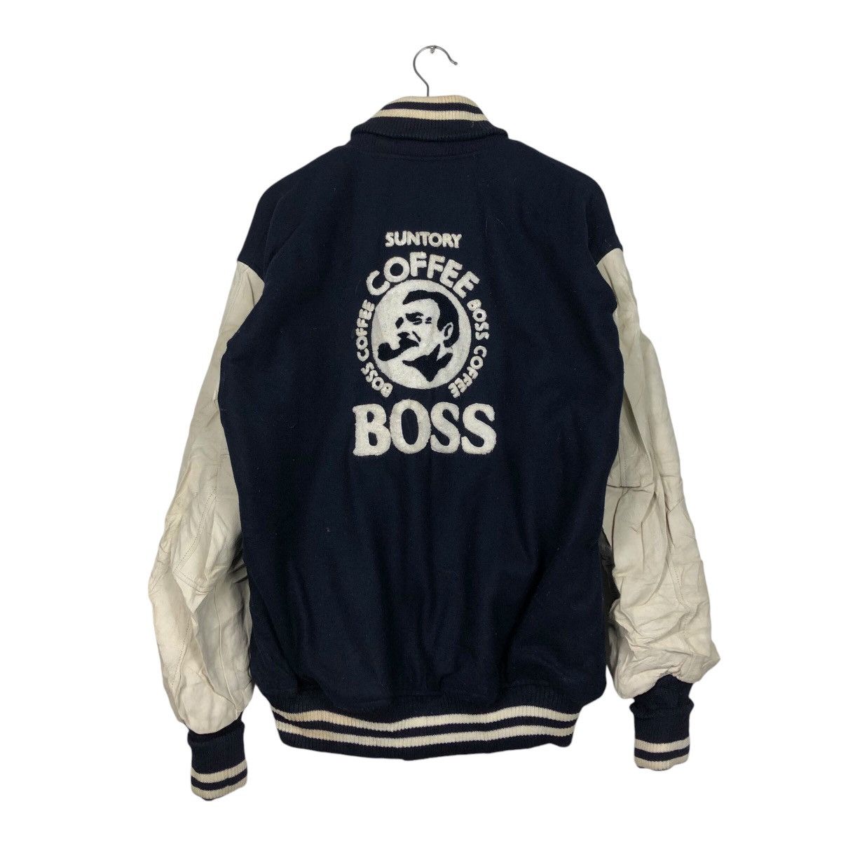 📌Vintage Leather Jacket Bomber Suntory Boss Coffee Big Logo