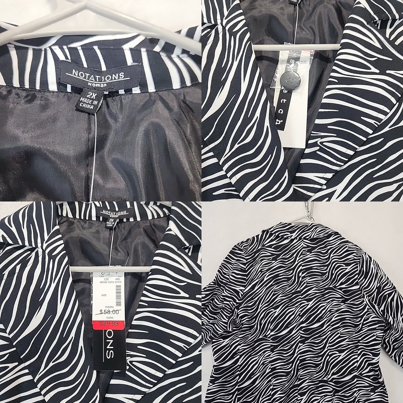 Vintage Notations Women's Plus Size 2X Black White Zebra Print Blazer Shirt Blazer Women 2X Zebra Print with Pockets XL 2X Size XXL / US 16-18 / IT 52-54 - 8 Thumbnail