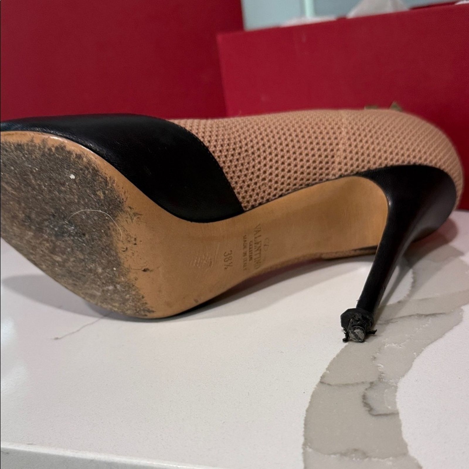 Valentino Valentino Garavani Beige Mesh Black Leather Studded Bootie Size US 8.5 / IT 38.5 - 5 Thumbnail