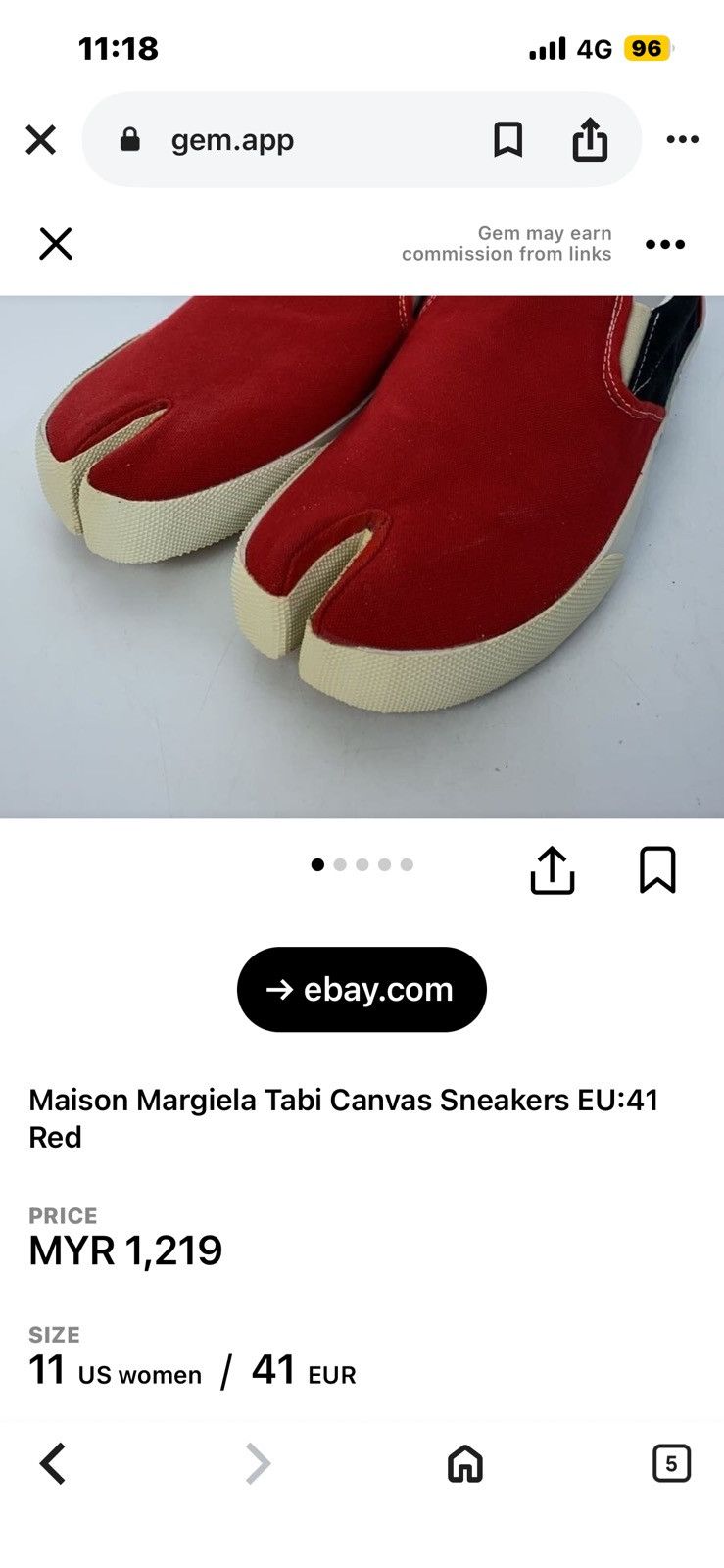 Maison Margiela Maison Margiela Tabi Canvas Sneakers EU:40 RED Size US 7 / EU 40 - 18 Thumbnail
