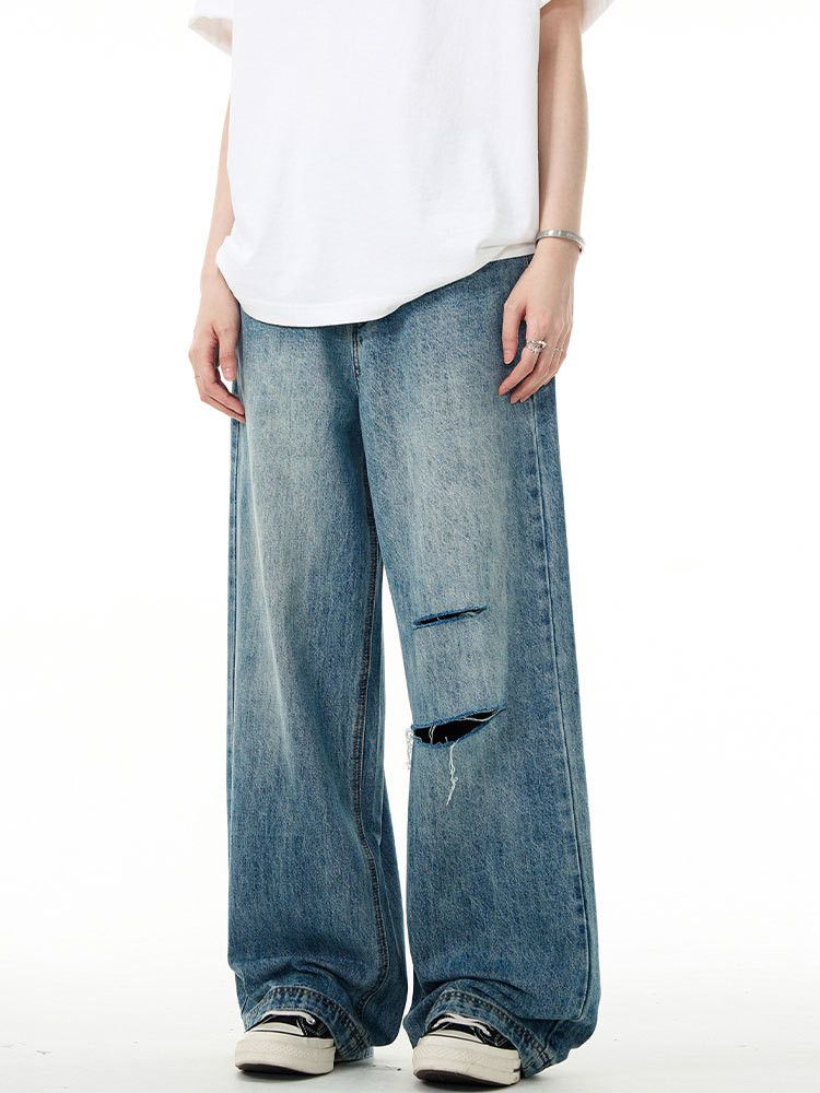 Japanese Brand × Jean Cleanfit blue casual versatile loose washed ripped jeans men Size US 34 / EU 50 - 2 Thumbnail