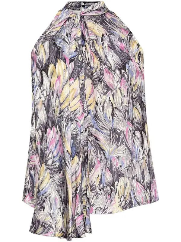 Balmain o1s1wg110825 Abstract Print Tie Neck Blouse in Grey/Multi Size M / US 6-8 / IT 42-44 - 1 Thumbnail
