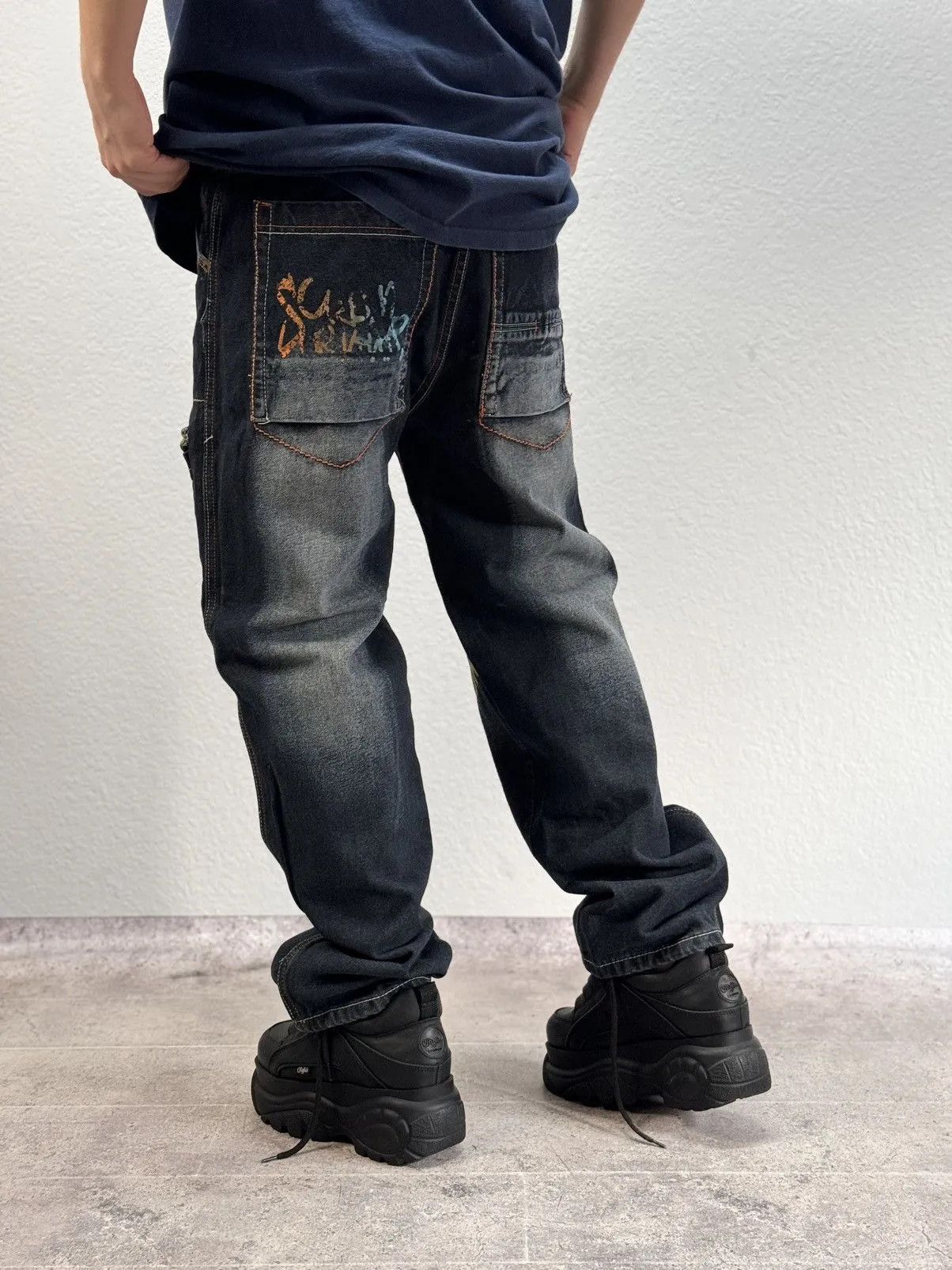Ed Hardy VINTAGE Y2K RAW BLUE BAGGY CYBER WING DENIM SEQUIN JEANS 36 Size US 31 - 14 Thumbnail