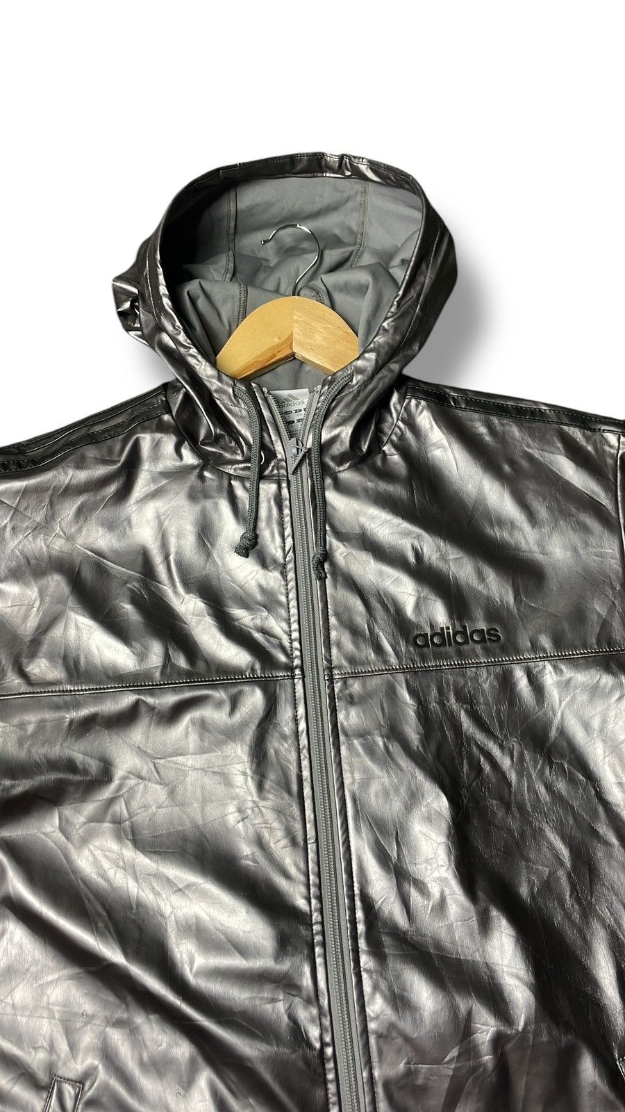 Adidas × Designer × Vintage Adidas Glossy Hooded Jersey Jacket (40) Size US M / EU 48-50 / 2 - 4 Thumbnail