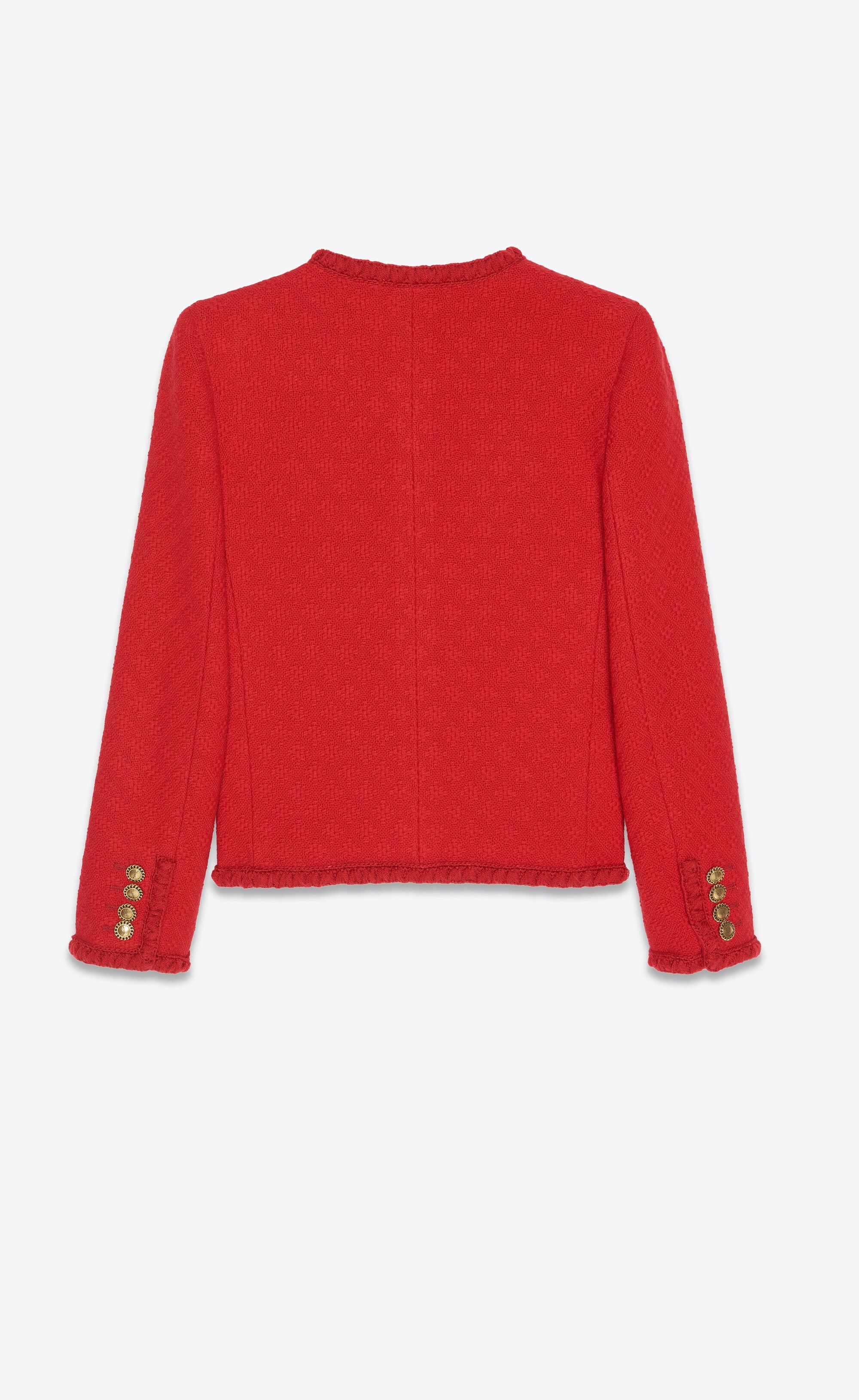 Saint Laurent Paris o1s1wg111224 Short Jacket in Diamond- Embossed Tweed in Red Size S / US 4 / IT 40 - 2 Thumbnail