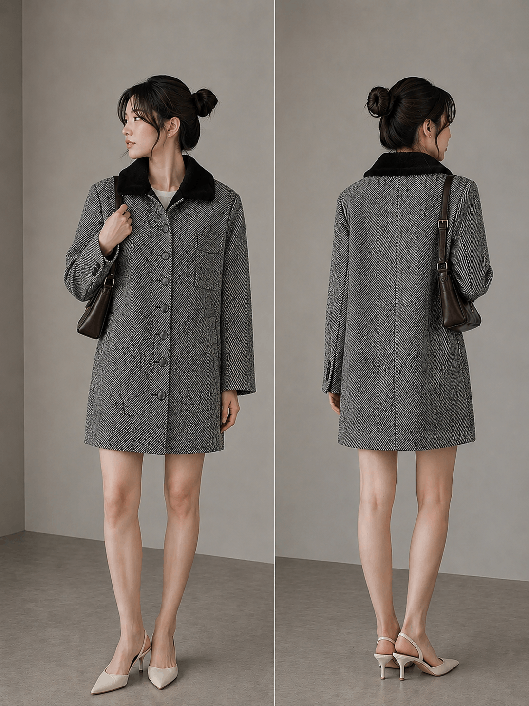 Dior AW07 DIOR WOOL HERRINGBONE TWEED COAT FUR COLLAR Size M / US 6-8 / IT 42-44 - 1 Thumbnail