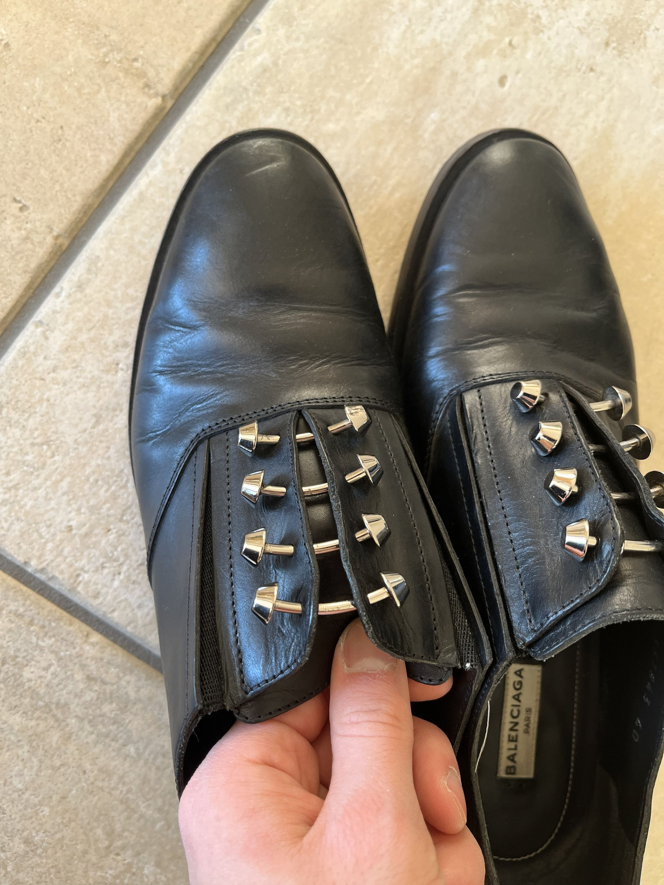 Balenciaga Balenciaga Steel Nails Black Leather Shoes Size US 7 / EU 40 - 4 Thumbnail