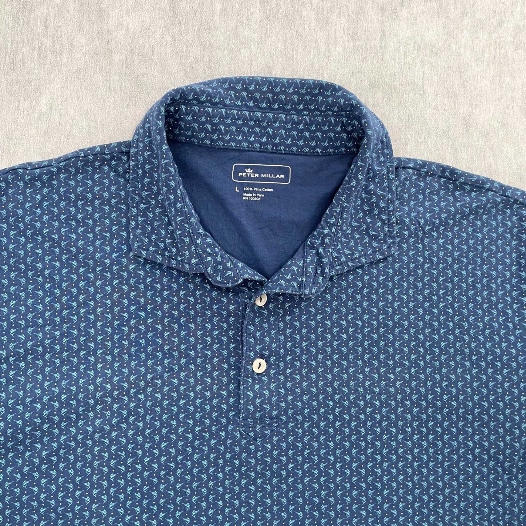 Peter Millar Peter Millar Blue Polo Shirt Adult Large Marlin Fishing Print Golf Casual Mens Size US L / EU 52-54 / 3 - 3 Thumbnail