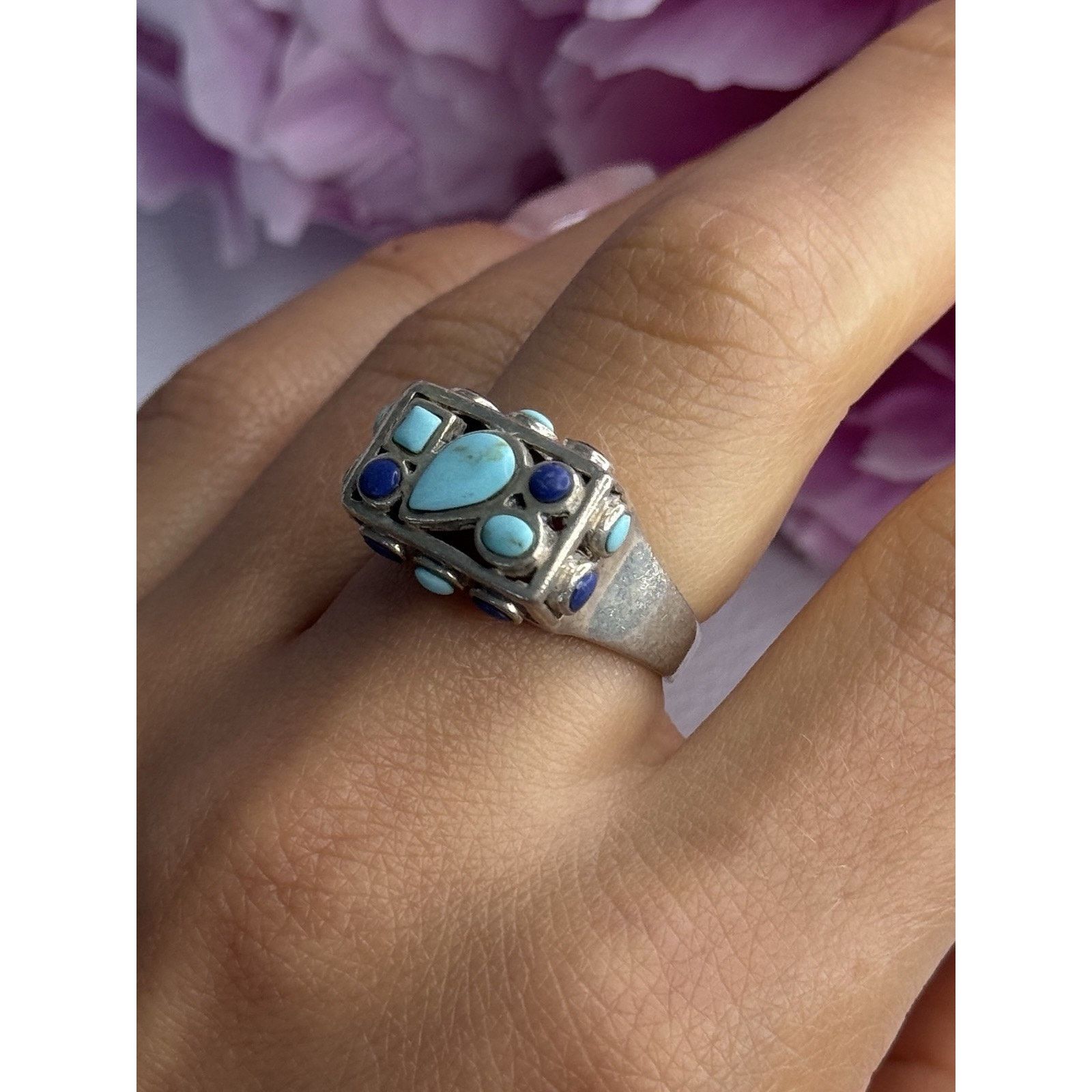 Jewelry 925 STERLING SILVER TURQUOISE & SODALITE RING SIZE 7.5 Size ONE SIZE - 9 Thumbnail