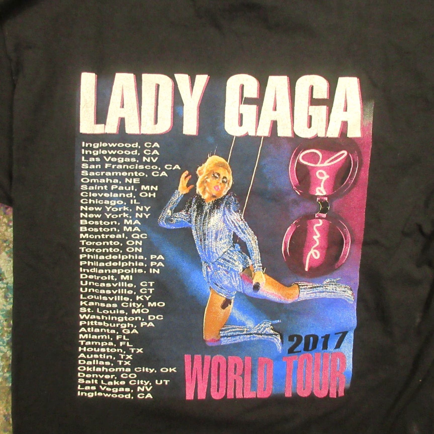 Vintage Lady Gaga JOANNE 2017 World Tour Graphic T-Shirt Adult Medium Concert Tee Black Crew Neck Short Sleeve Cotton Jersey Shirts Size M / US 6-8 / IT 42-44 - 4 Thumbnail