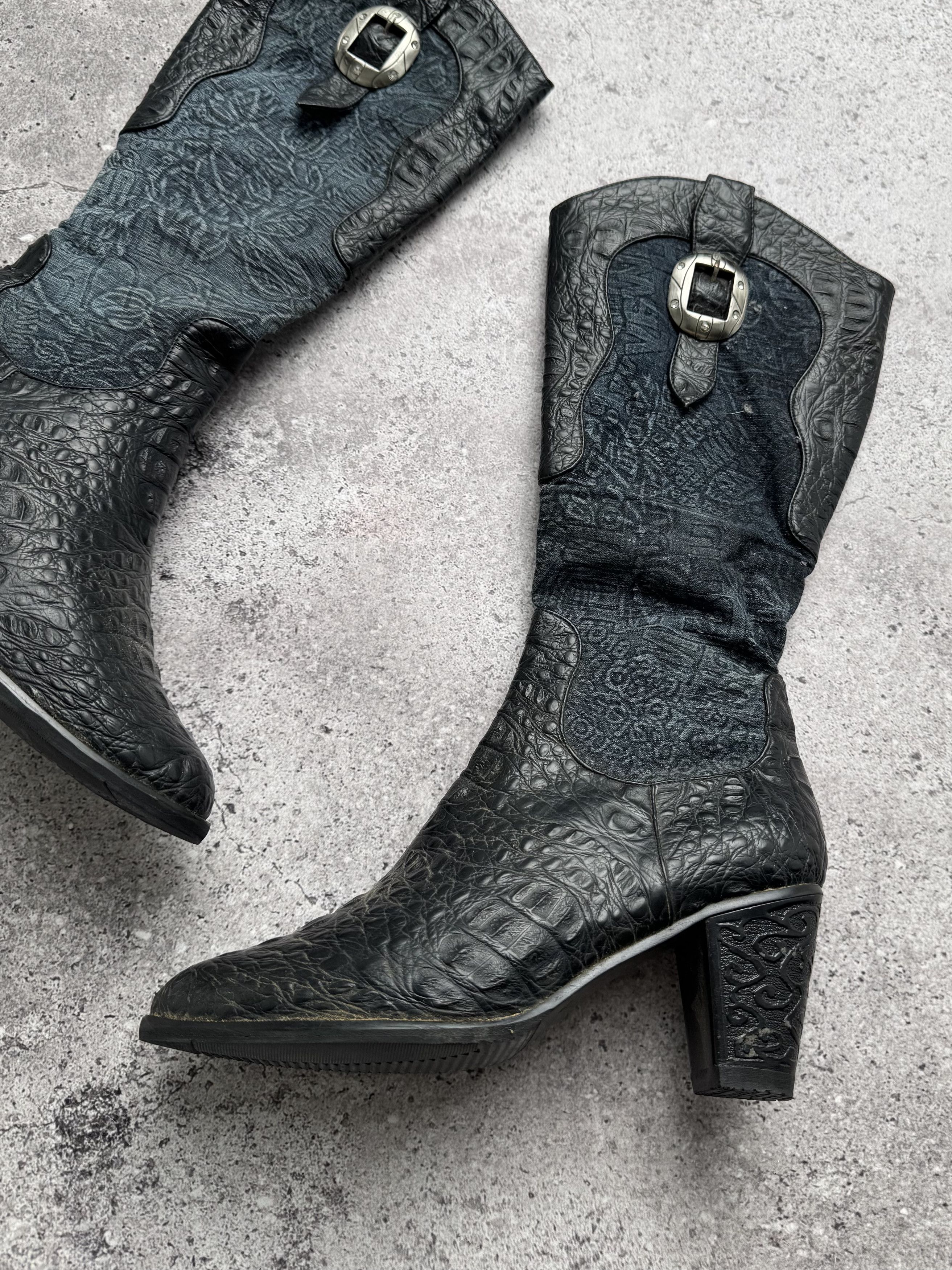 Vintage Vintage Printed Leather Boots With Belt C2(V496) Size US 7 / IT 37 - 3 Thumbnail