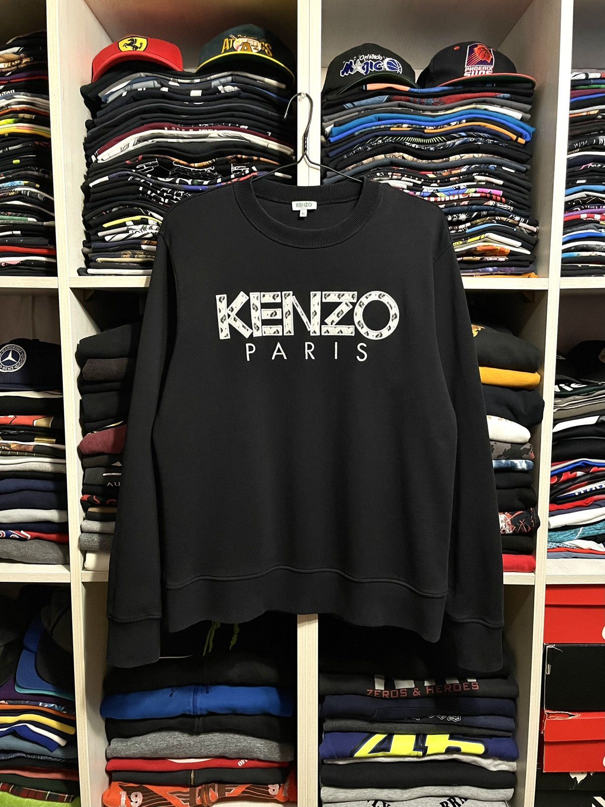 Kenzo Paris Big Embroidered Logo Sweatshirt Size XL Black