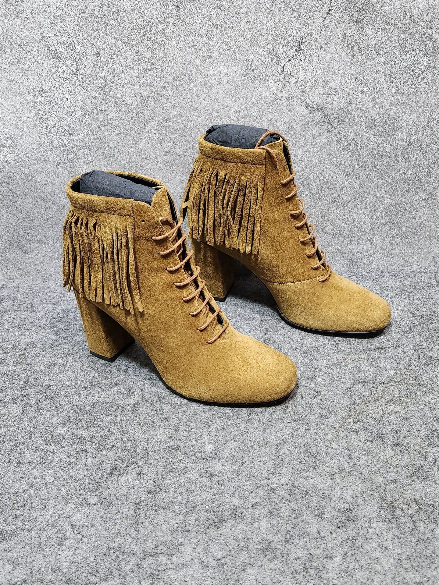 Saint Laurent Paris SAINT LAURENT SLP Yellow Suede TasselChunky Heel Ankle Boots Size US 6 / IT 36 - 1 Thumbnail