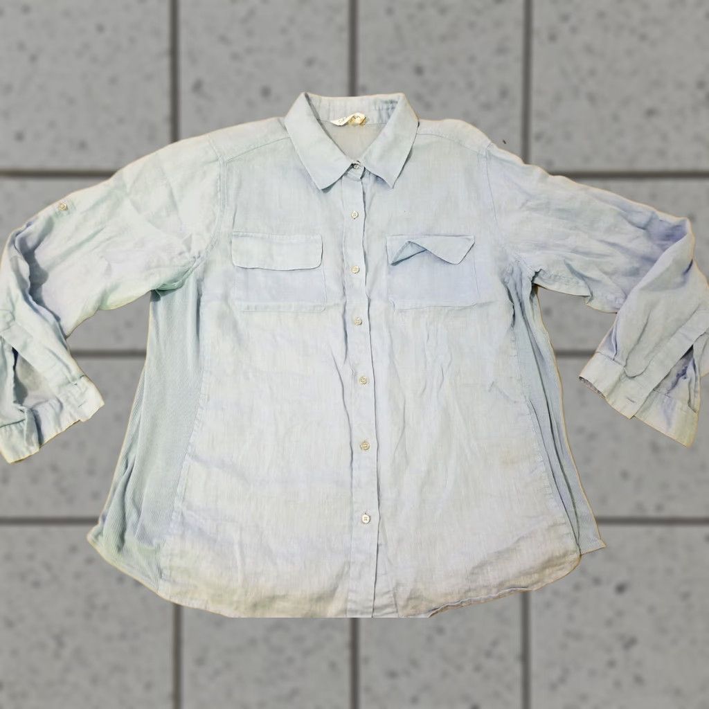 Vintage Womens Calvin Klein Linen Dress Shirt XL Blue Button Blouse Womens XL Blue Linen CK Dress Shirt Blouse Size XL / US 12-14 / IT 48-50 - 1 Thumbnail